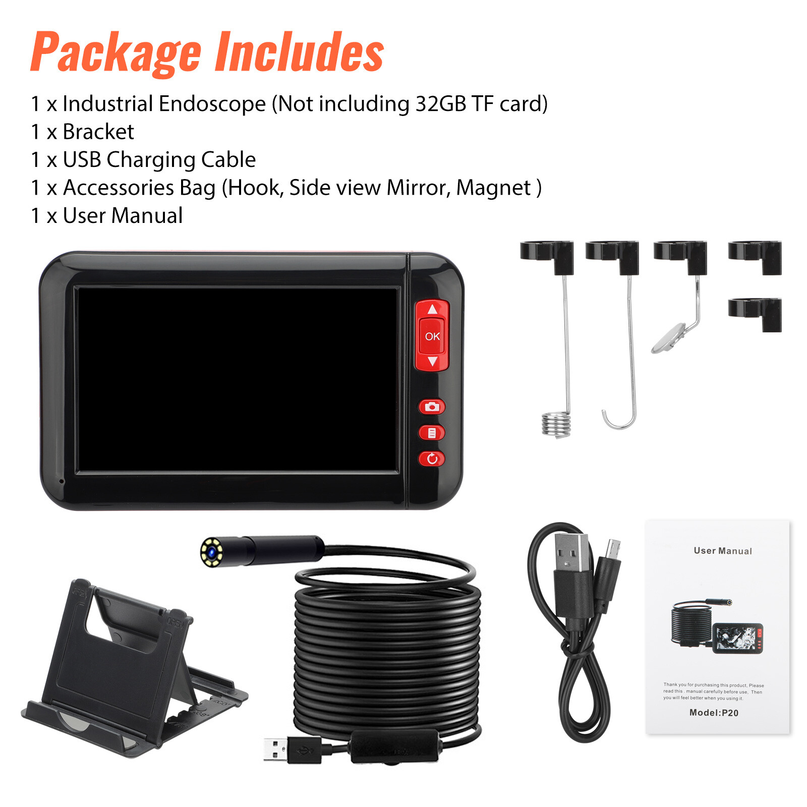 Industrial Endoscope 1080P HD 4.3” LED Screen Borescope Inspection Snake Camera