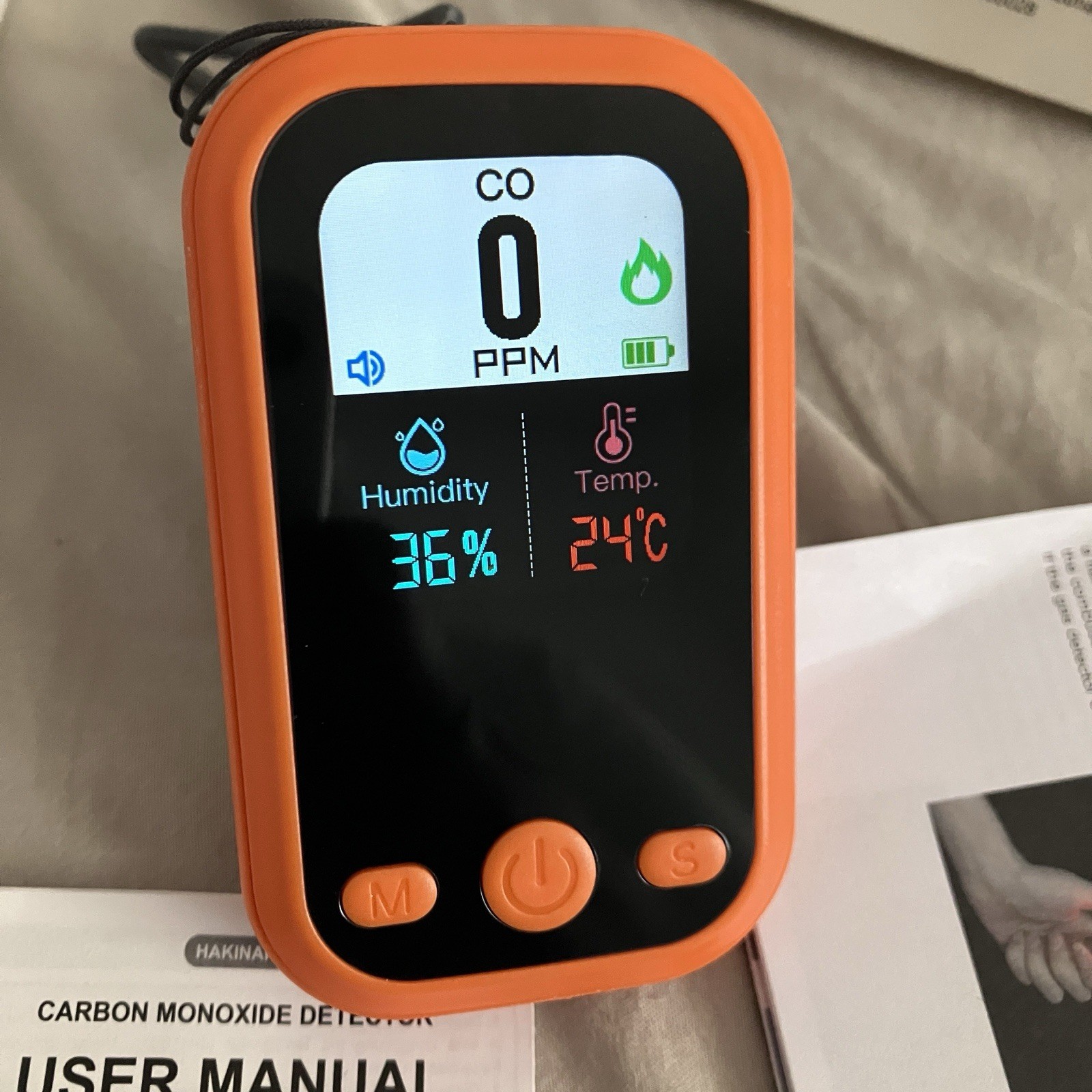 HAKINAKU D6 Portable Carbon Monoxide Detector, Orange, 0-1000ppm, 1000mAh