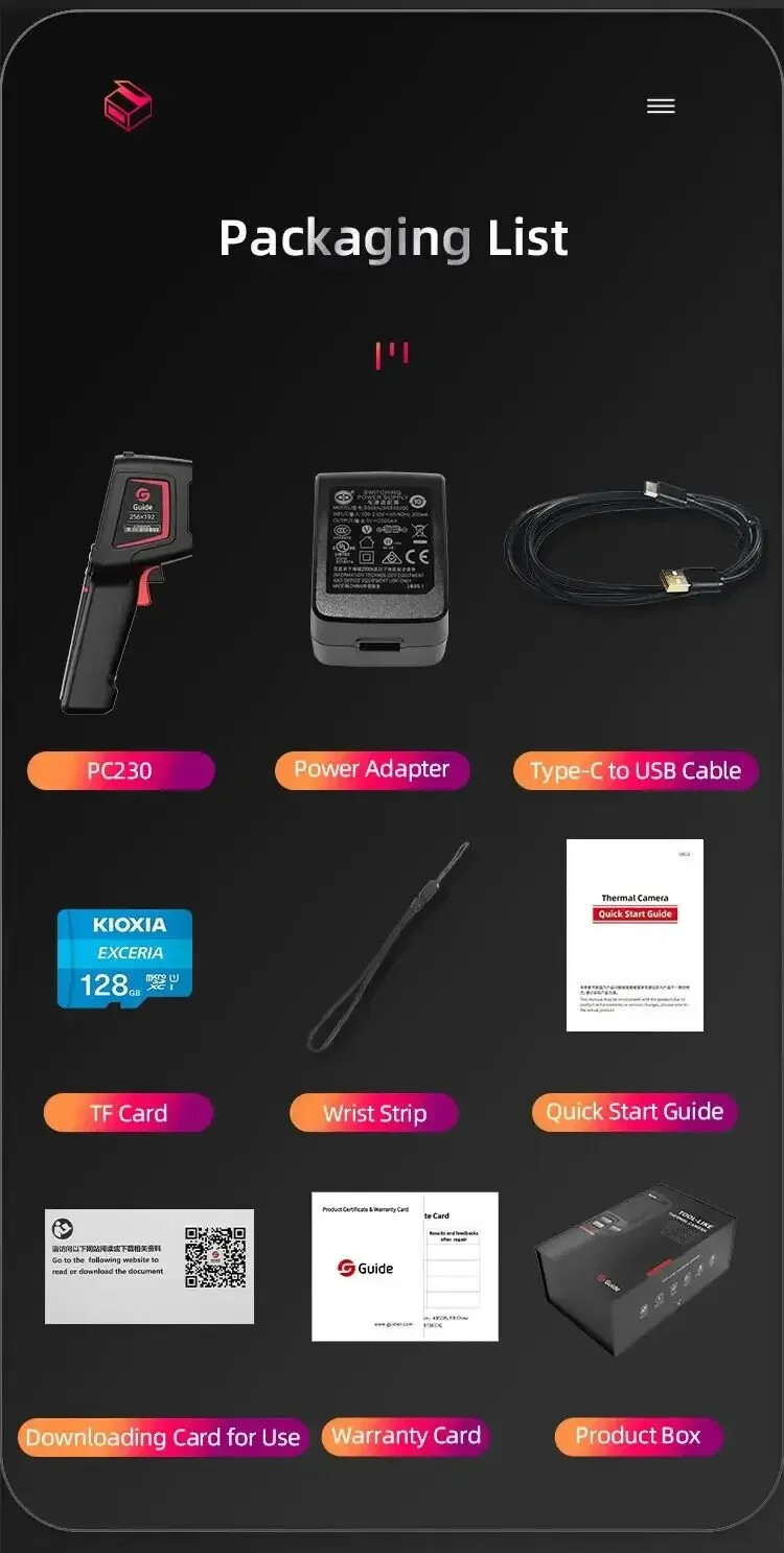 Guide PC230 Thermal Camera Imager 256×192 Infrared Leakage Tracking Inspection