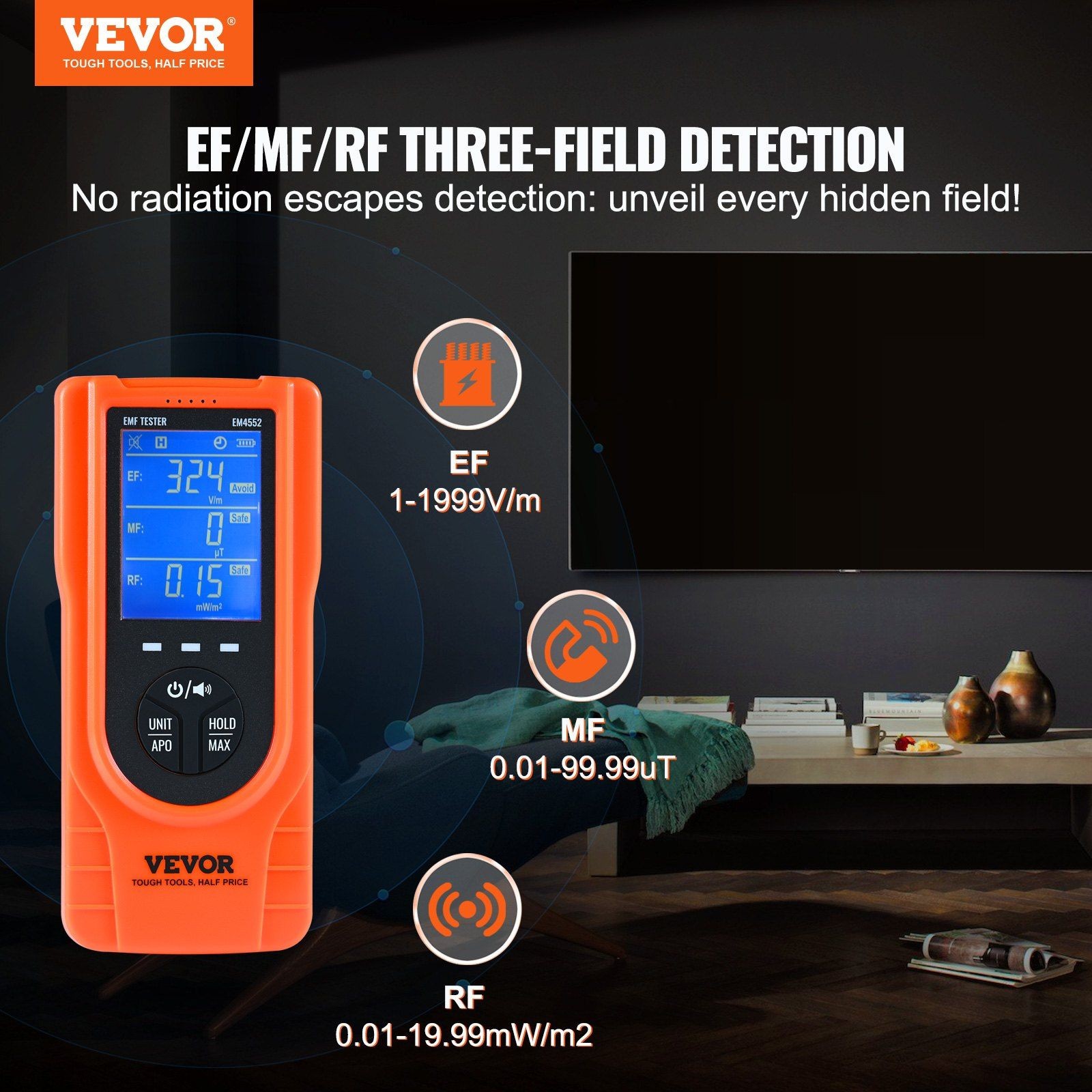 5Hz-3.5GHz 3-in-1 Rechargeable Digital EMF Meter & Radiation Detector