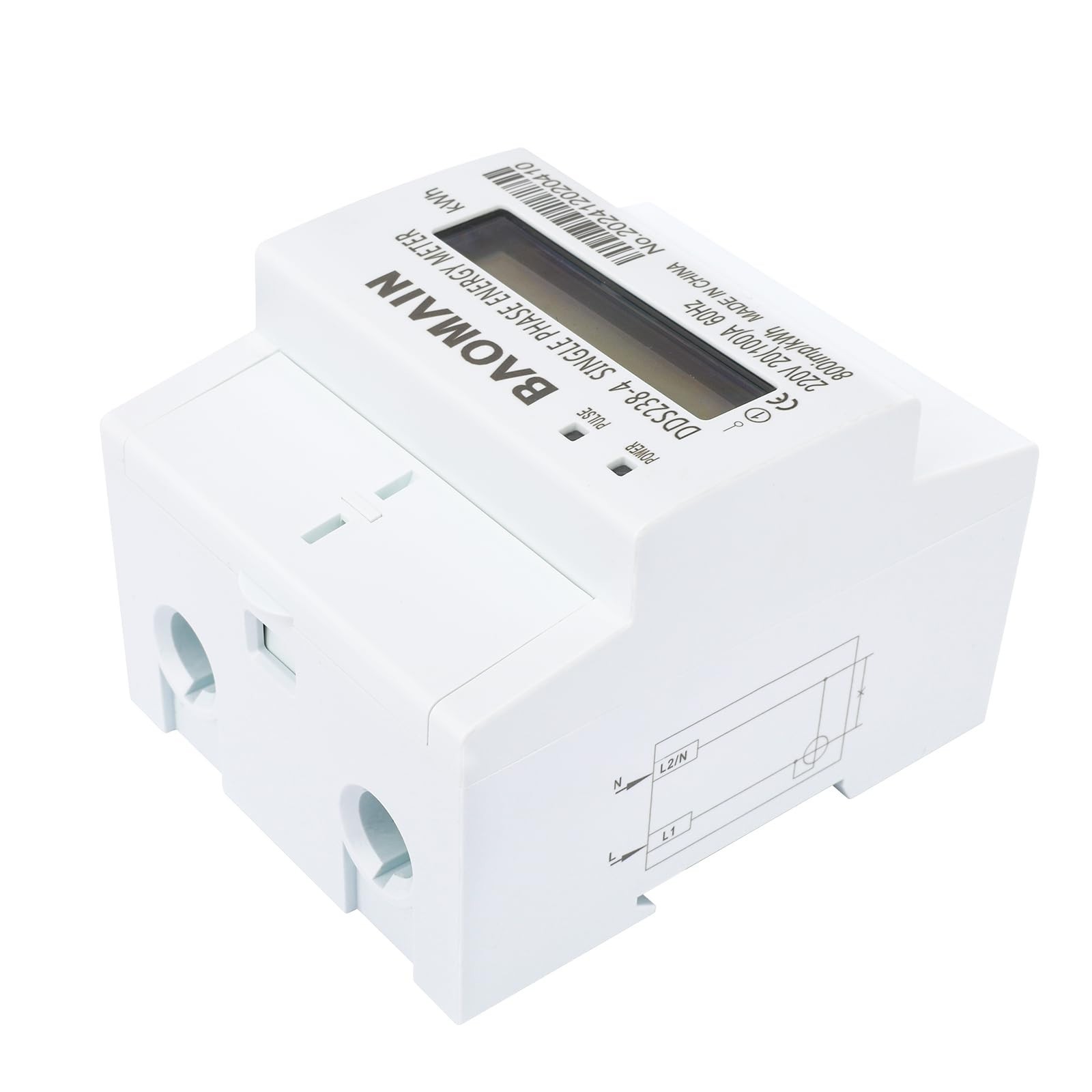 Single Phase DIN Rail 220V kWh Meter, AC Electricity Monitor, 20A/100A, LCD Disp