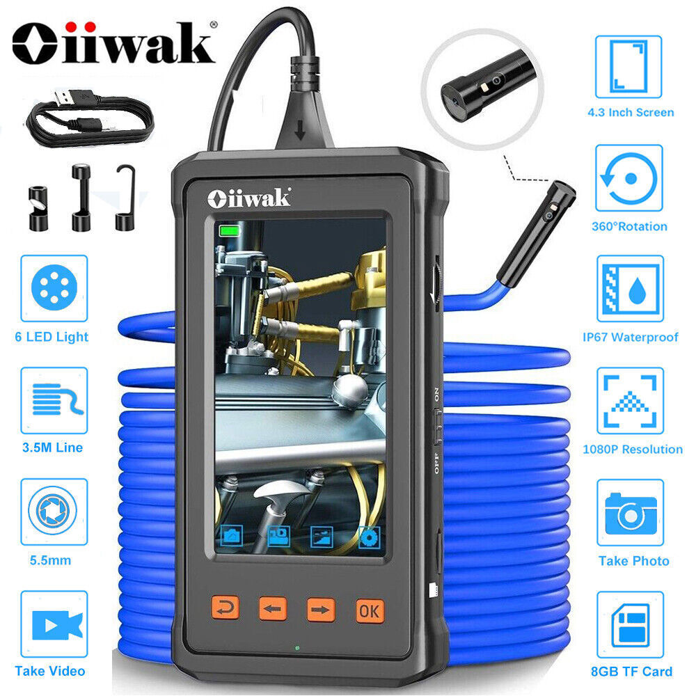 1080P HD 11FT Industrial Endoscope 4.3”Screen Borescope Inspection Snake Camera