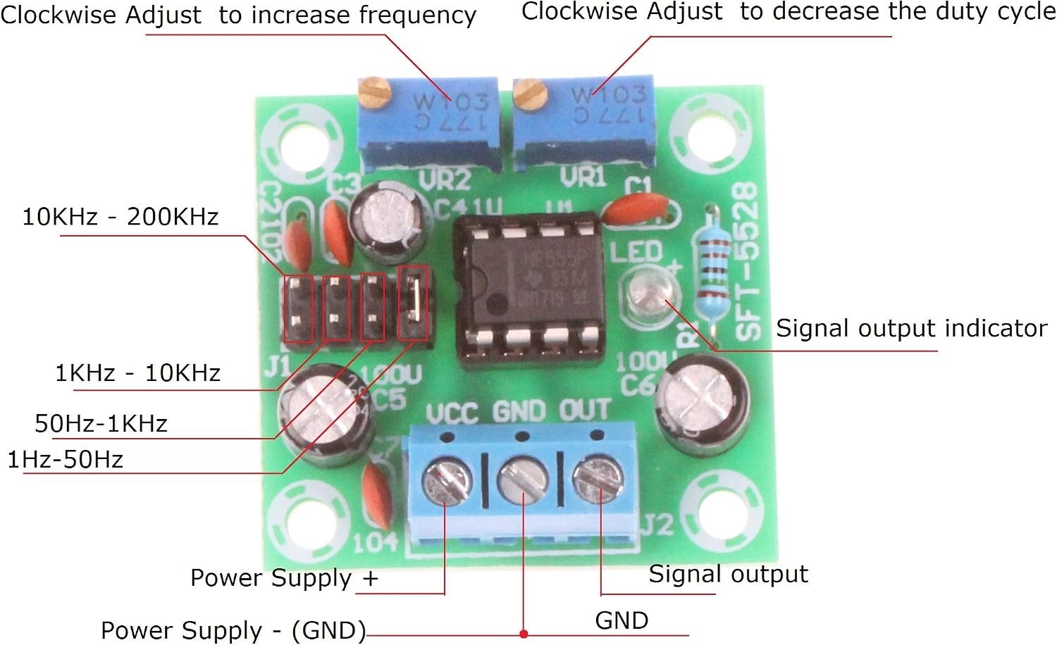 NE555 Pulse Module Rectangular Square Wave Signal Generator 1Hz-200kHz Freque…