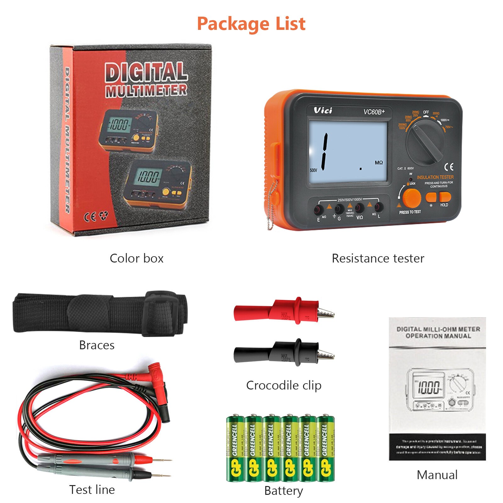 Digital Insulation Resistance Meter Tester Megger OHM 2000MΩ Megohmmeter 1000V
