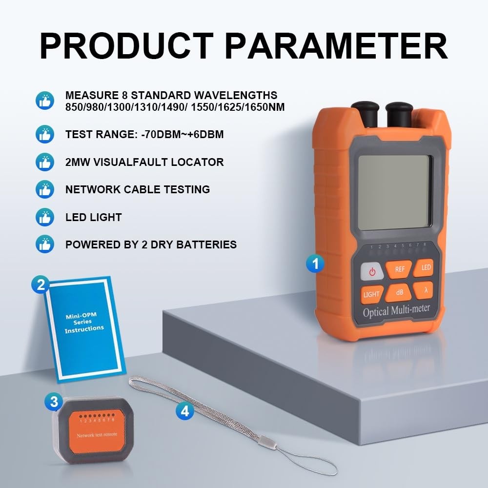 OFCN Mini 4 in 1 Portable Optical Power Meter with Visual Fault small, Orange
