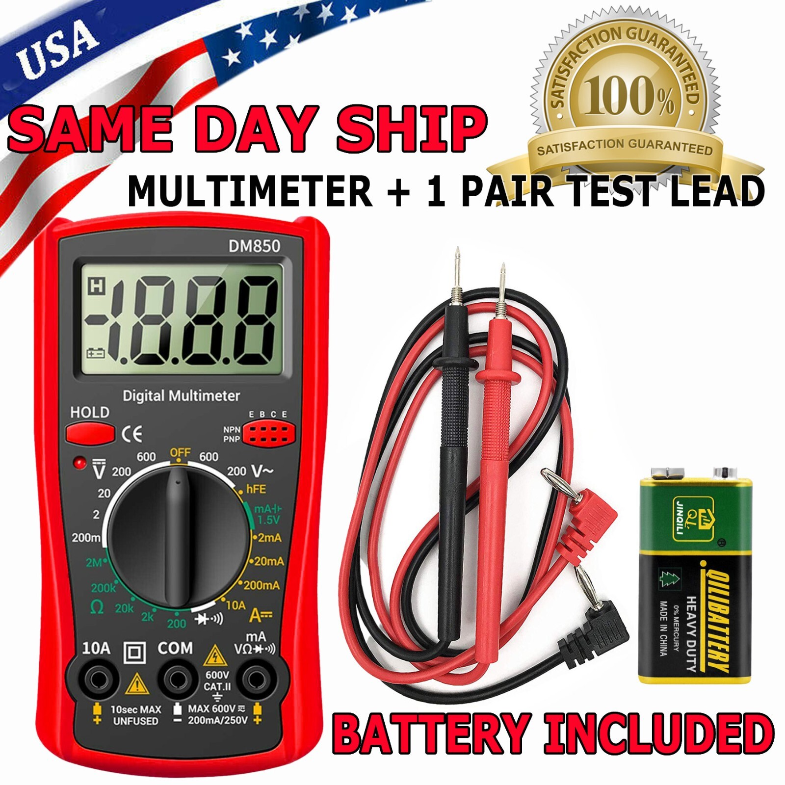 LCD Digital Multimeter Voltmeter Ammeter Ohmmeter Volt AC DC Tester Leads Meter