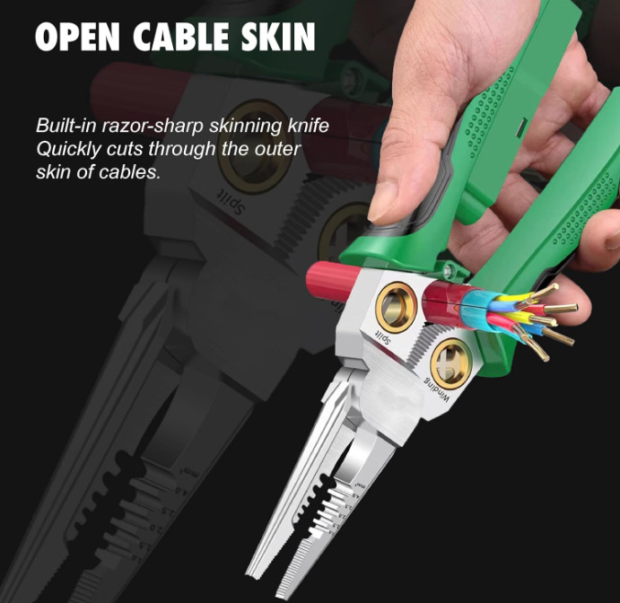 8-in-1 Wire Stripper Pliers: Compact Portable Multi-Function Green