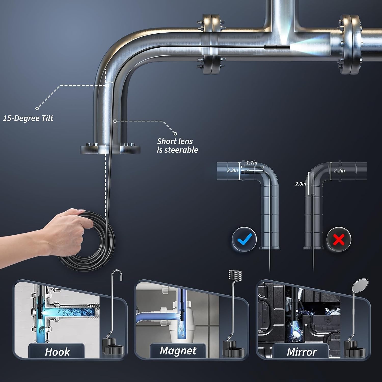 Endoscope Camera with Light, 1080P HD Borescope,Waterproof Snake Camera (16.5ft)