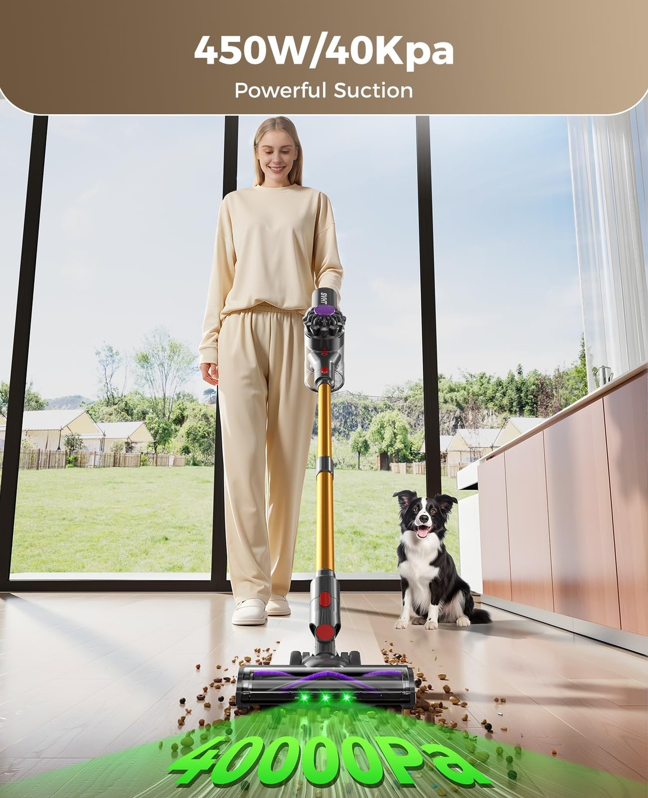 Cordless Vacuum Cleaner, 450W 40KPA Vacuum Cleaners for Home, 45 Mins Lightwe…