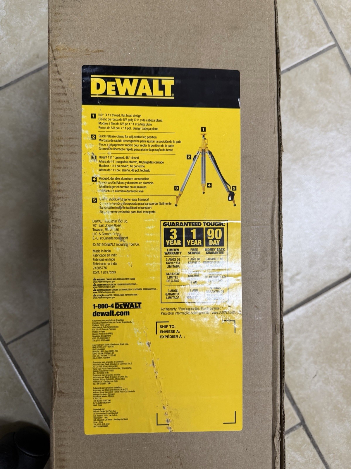 Dewalt DW0735 , 5/8 In. Elevated Construction Tripod Type 2 , New Open Box