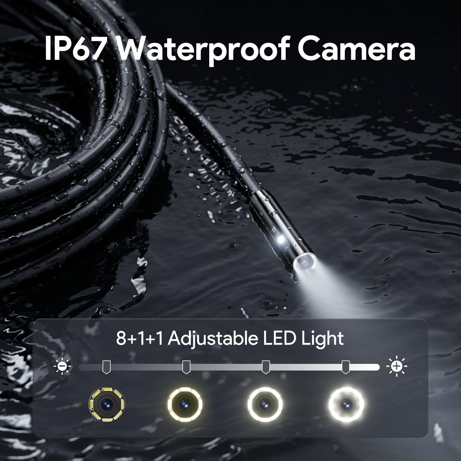 1080P Waterproof Endoscope Camera with Triple Lens & 5″ IPS Screen – 16.5FT Flex