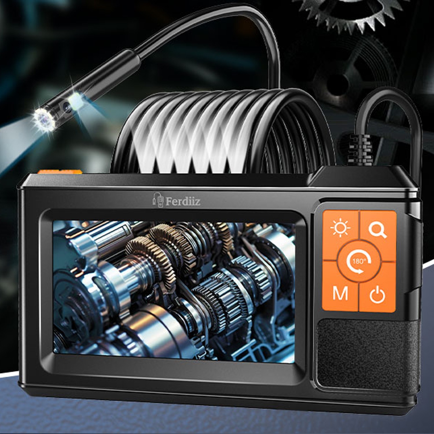 Dual-Lens Endoscope with Light,1920P HD with 8 LED Lights16.4ft Semi-Rigid Cable