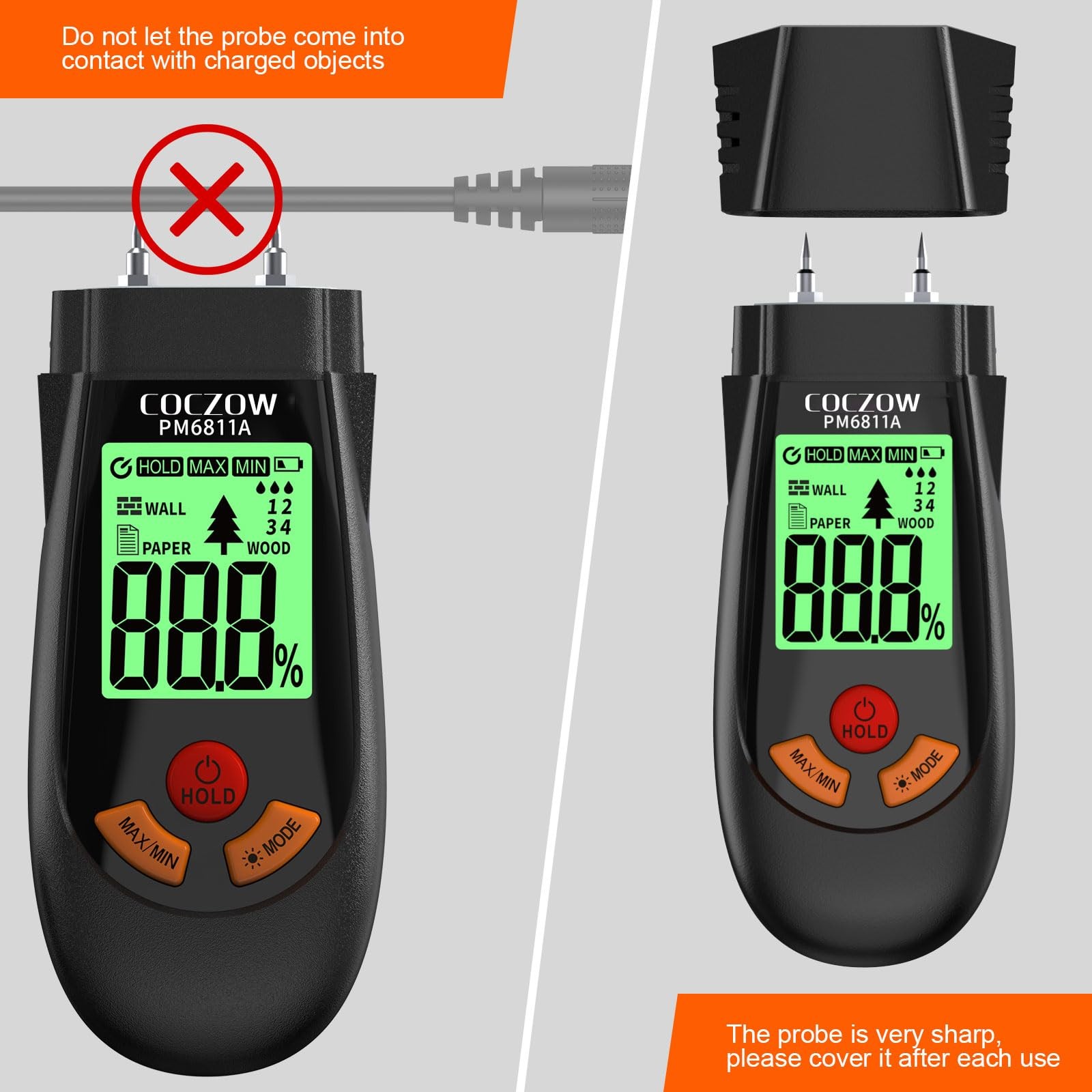 Wood Moisture Meter, with Battery and LCD Display, Suitable for Quick Determi…