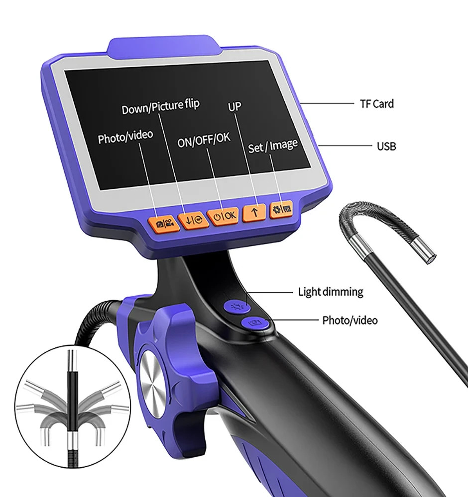 360° Two-Way Articulating Endoscope 4.3 inch Display Inspection Borescope Camera