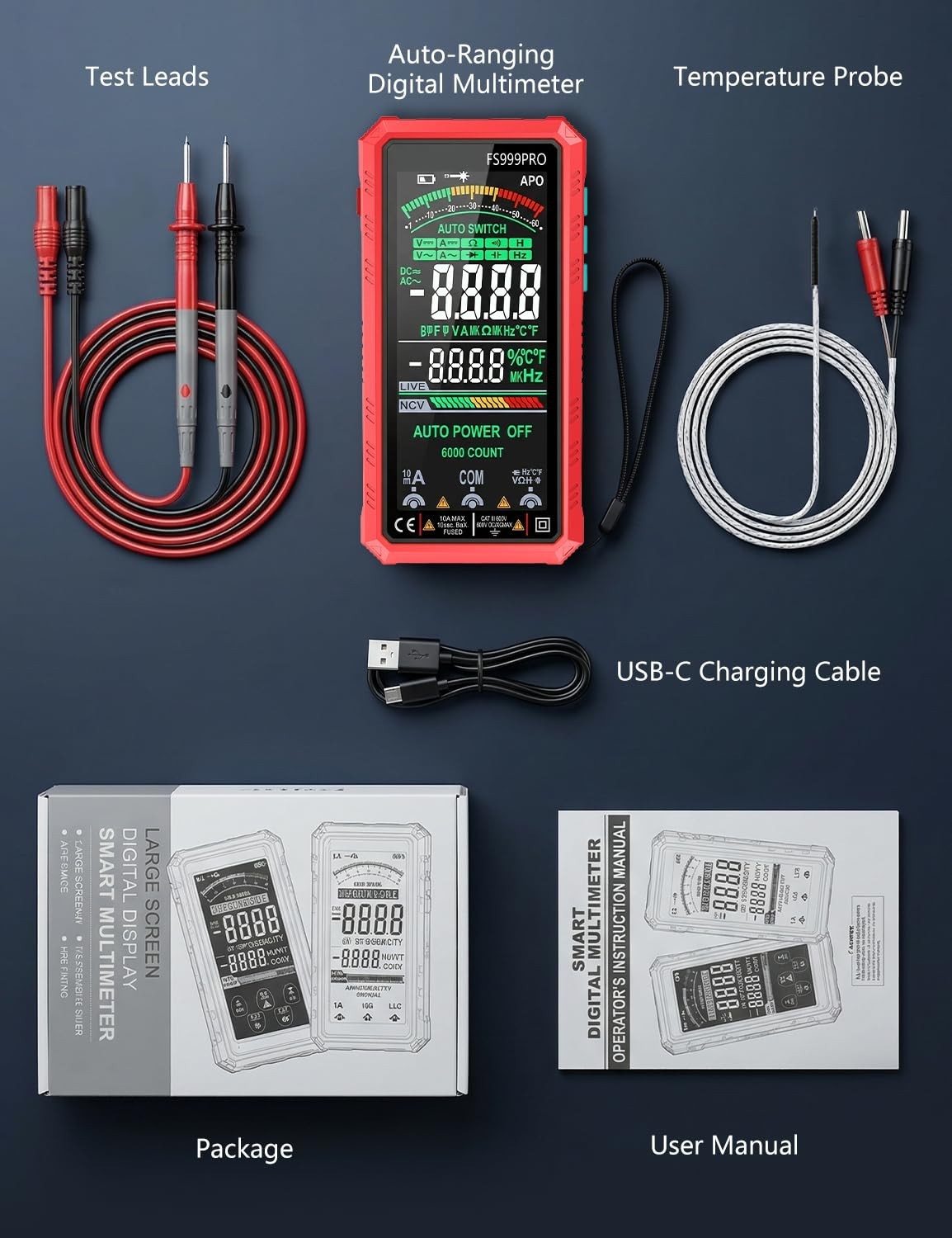 Digital Multimeter, Auto-Ranging Smart Electrical Tester, 6000 Counts TRMS, U…