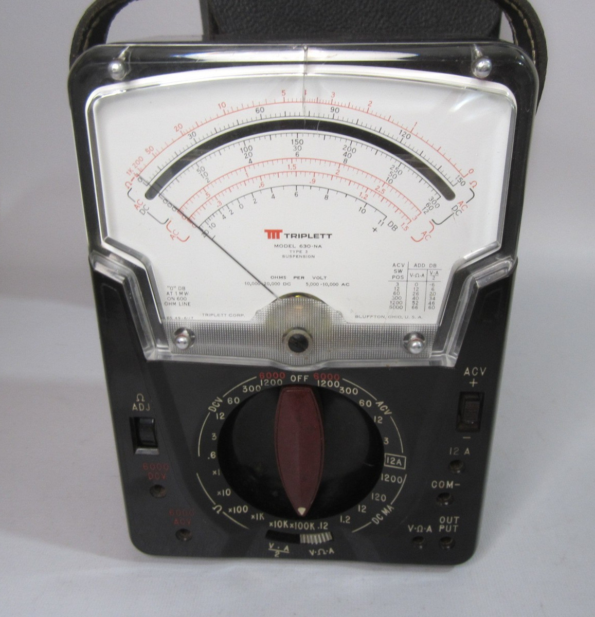Vtg Triplett 630-NA Analog Multimeter Leather Case Untested No Leads Voltmeter