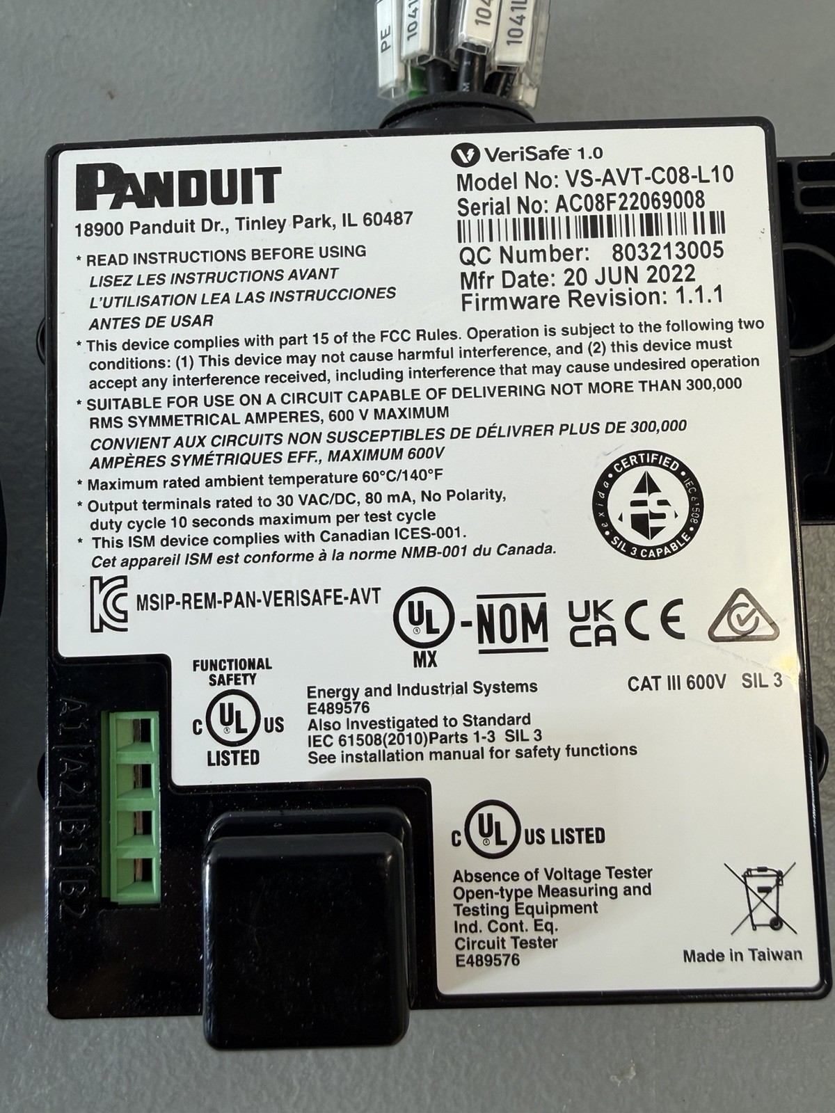 Panduit VS-AVT-C08-L10 VeriSafe Absense of Voltage Tester Industrial-each (113)