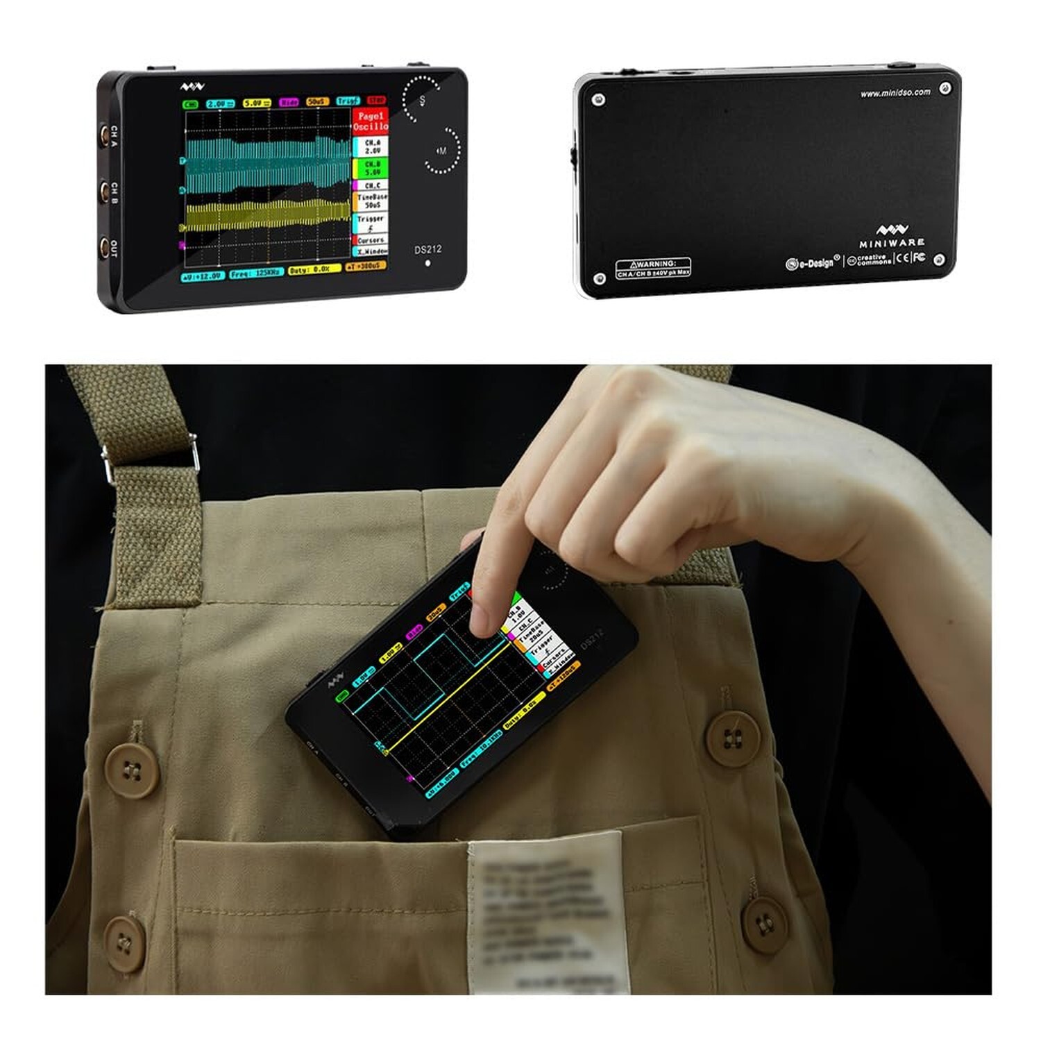 MINIWARE Pocket Oscilloscope DS212, Portable Oscilloscope Mini Size Handheld,…