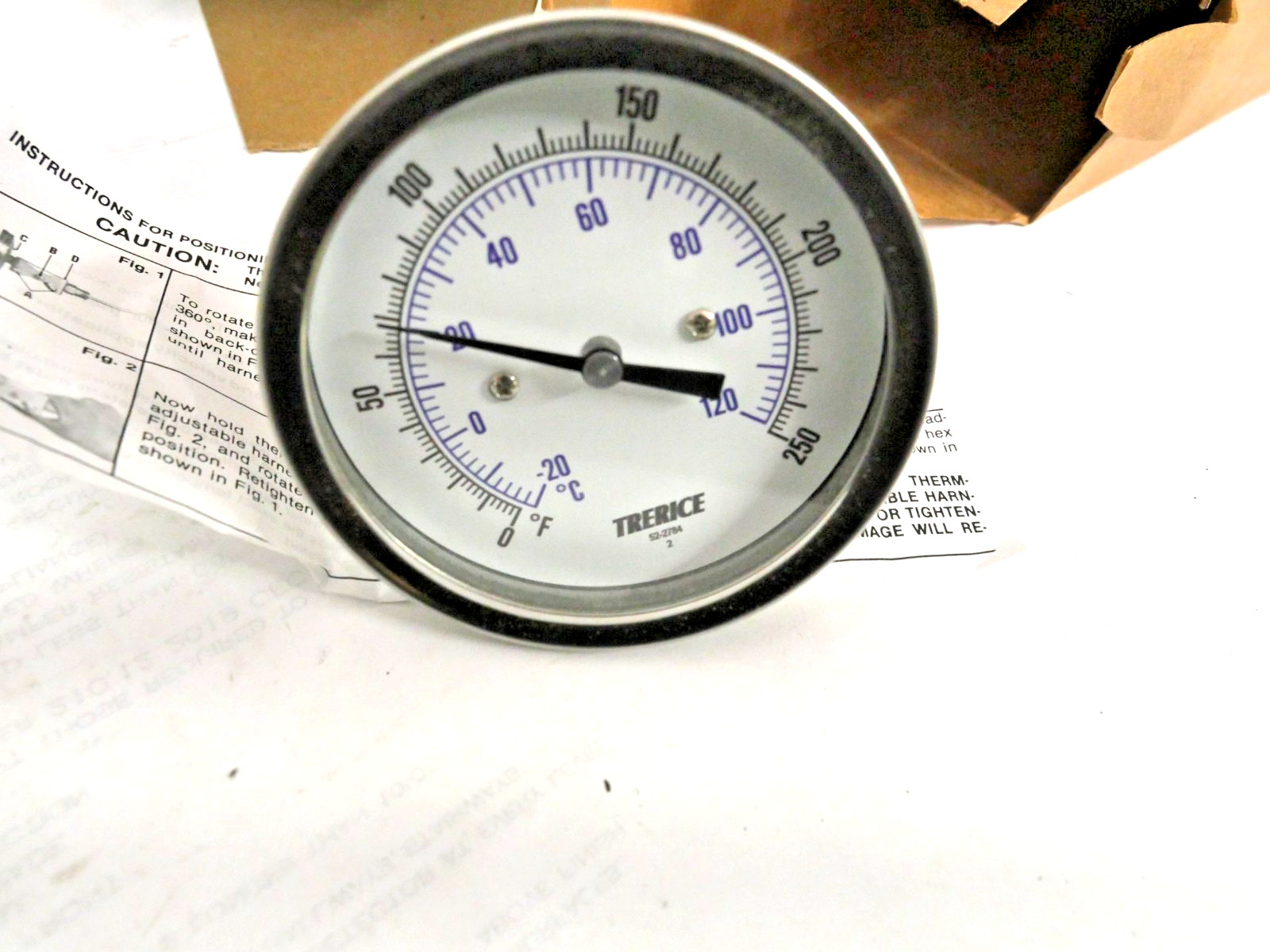 TRERICE B8320227 Thermometer 0/250F, &-20/120C Stainless Steel Quality 1/2NPT