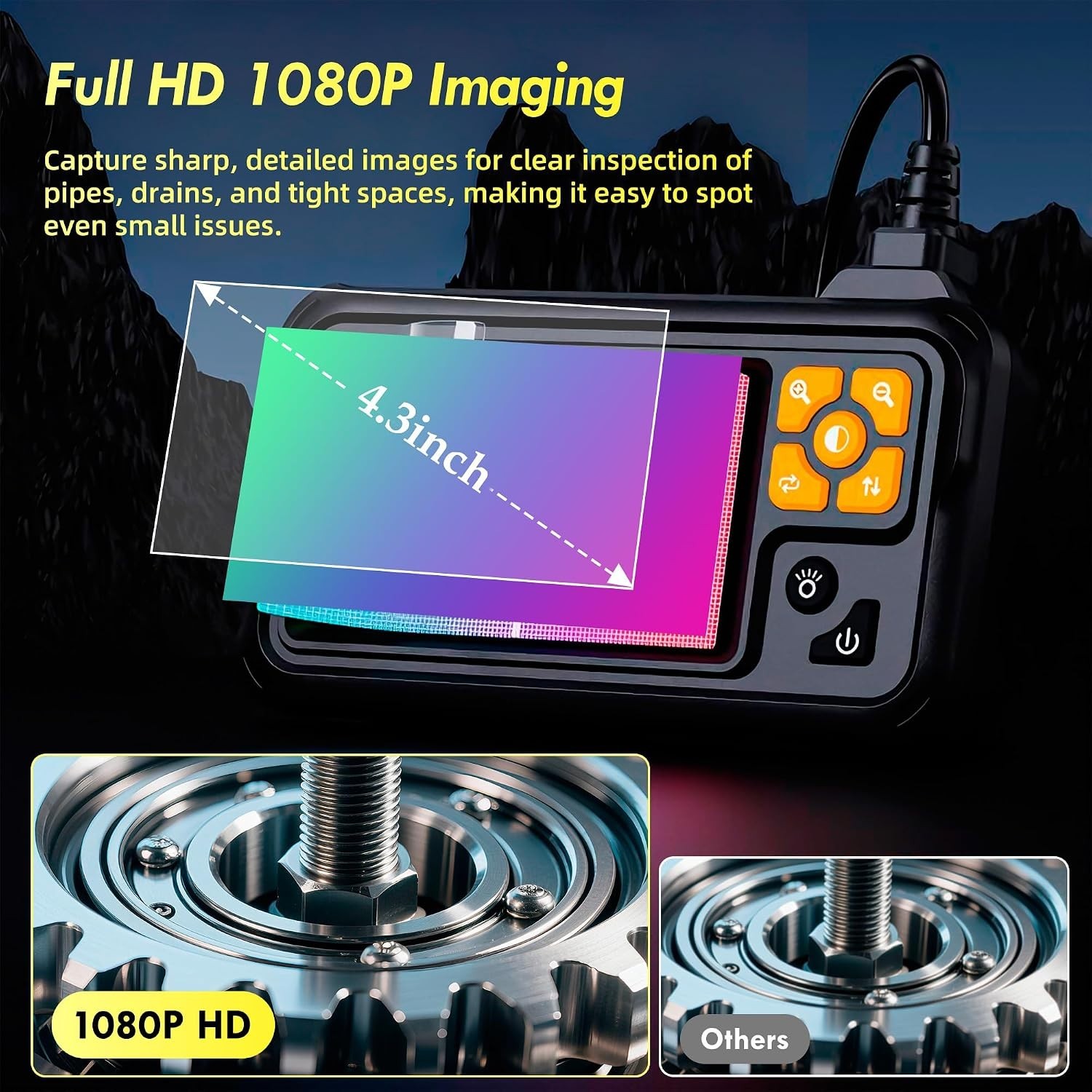 Industrial 1080P Inspection Camera with Lighting – 4.3 Inch Screen & Accessories