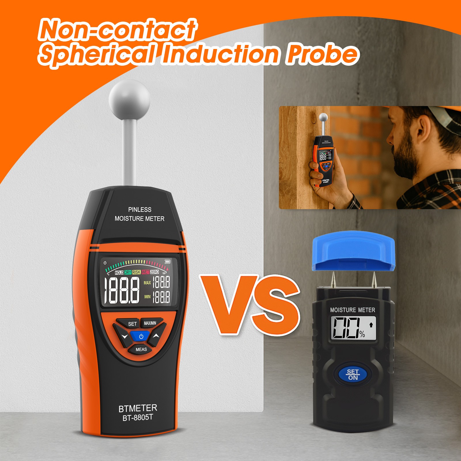 Wood Moisture Meter for Lumber Drywall Pinless Moisture Tester Moisture Sensor