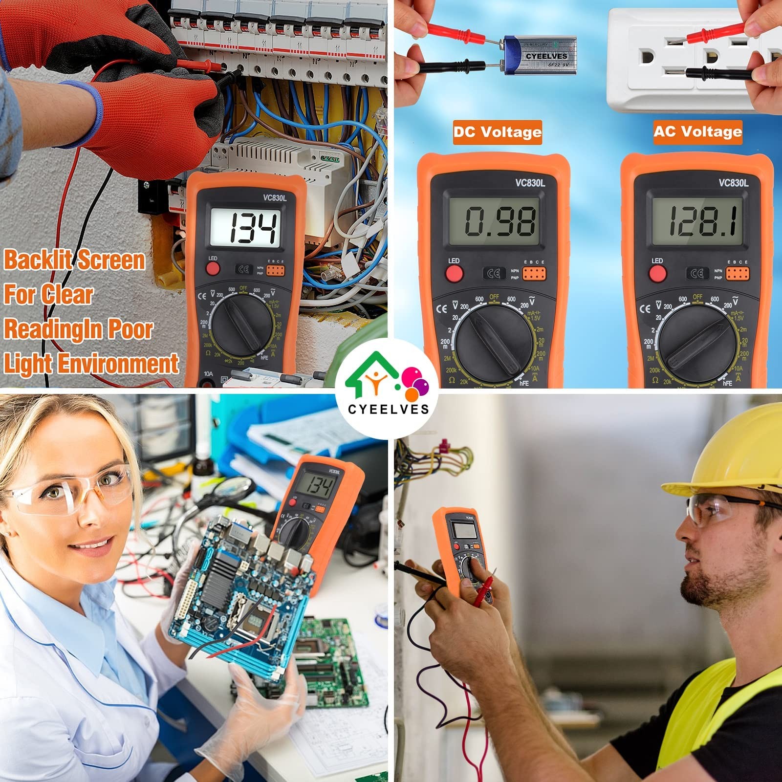 Digital Multimeter, Multimeter with AC DC 5.3 X 2.7 X 1.2 inches, Orange