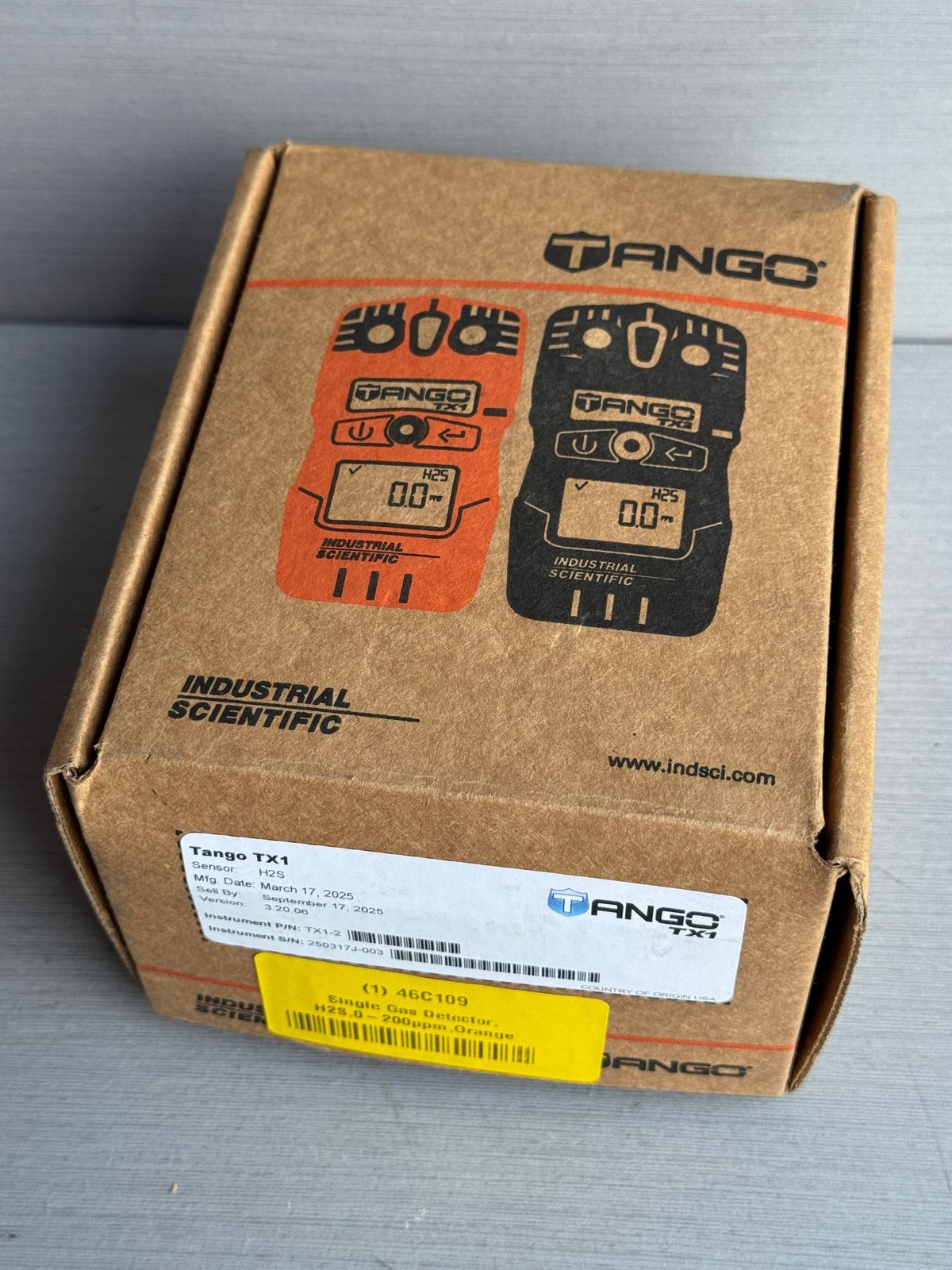 Industrial Scientific Tango TX1 H2S Single Gas Detector Orange Portable Alarm