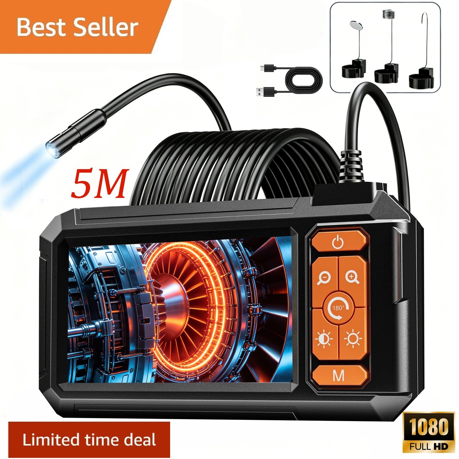 1080P LED Handheld Industrial Endoscope Borescope 8mm Inspection Snake Camera Y