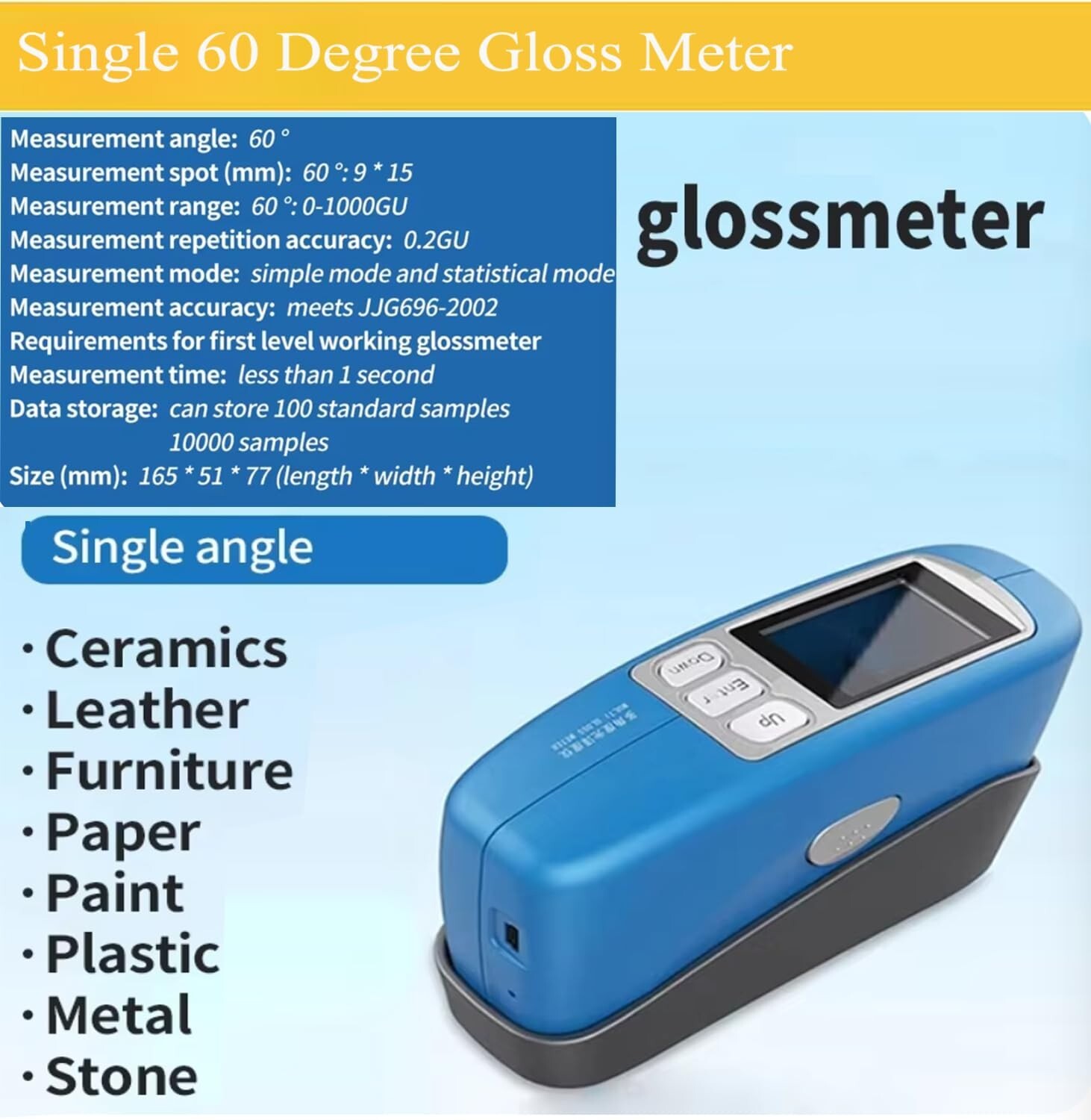 60 Degree Glossmeter Gloss Meter with 0-1000GU Data Storage 100 Standard Samples