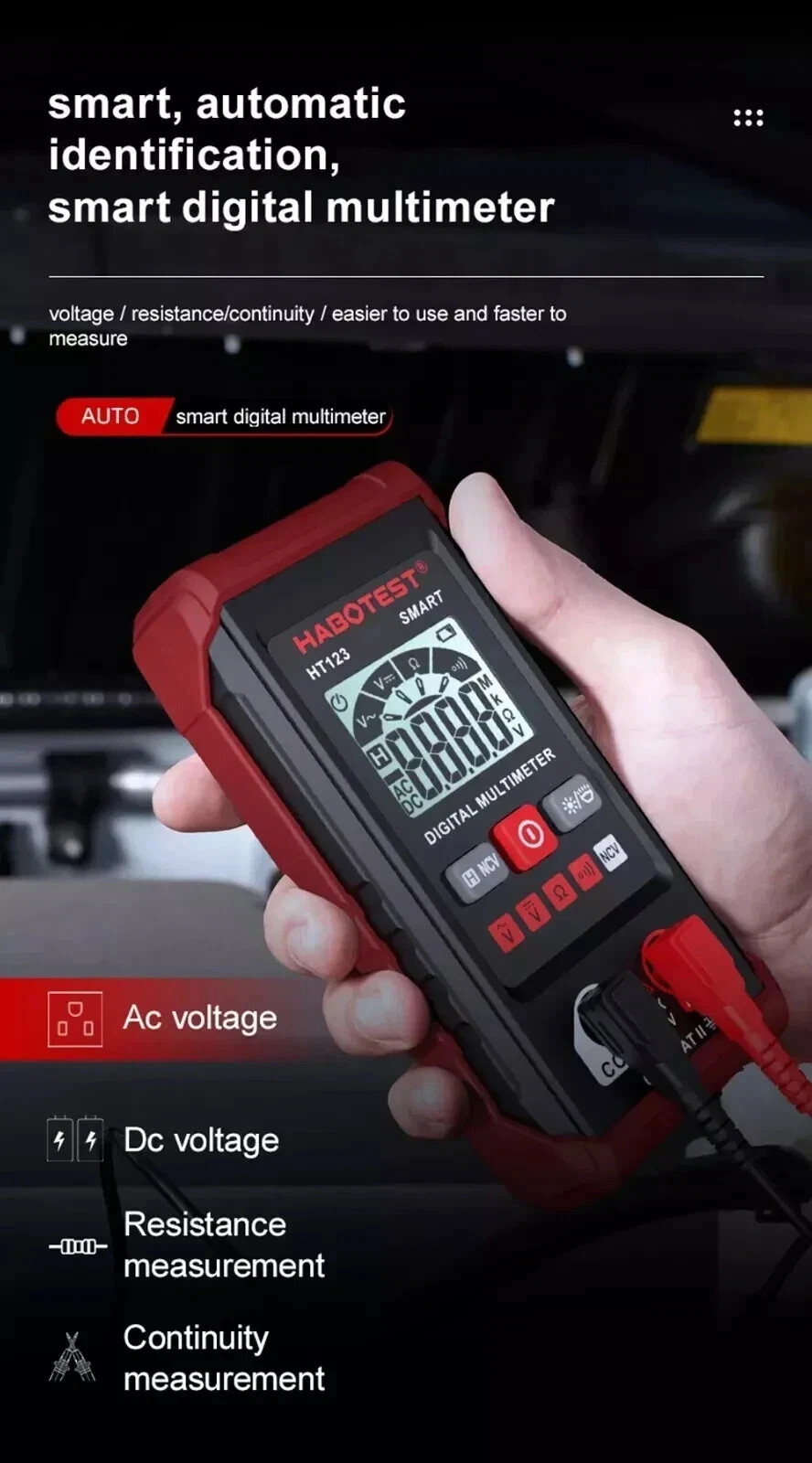Digital Multimeter LCD Voltmeter Ammeter Ohmmeter Volt AC DC Tester Leads Meter