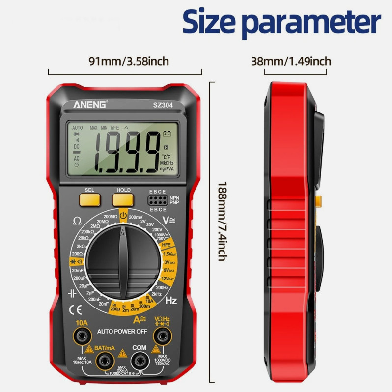 SZ304 Multifunction 1999 Counts Digital Multimeter True RMS Handheld Tester Hot