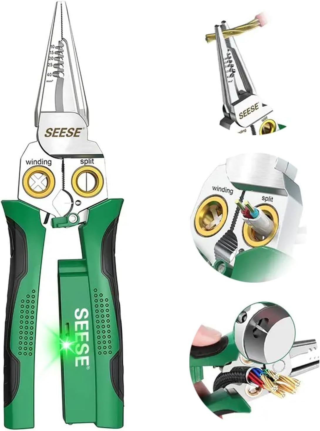 8-in-1 Wire Stripper for Electrician: Needle Nose Pliers with Voltage Green