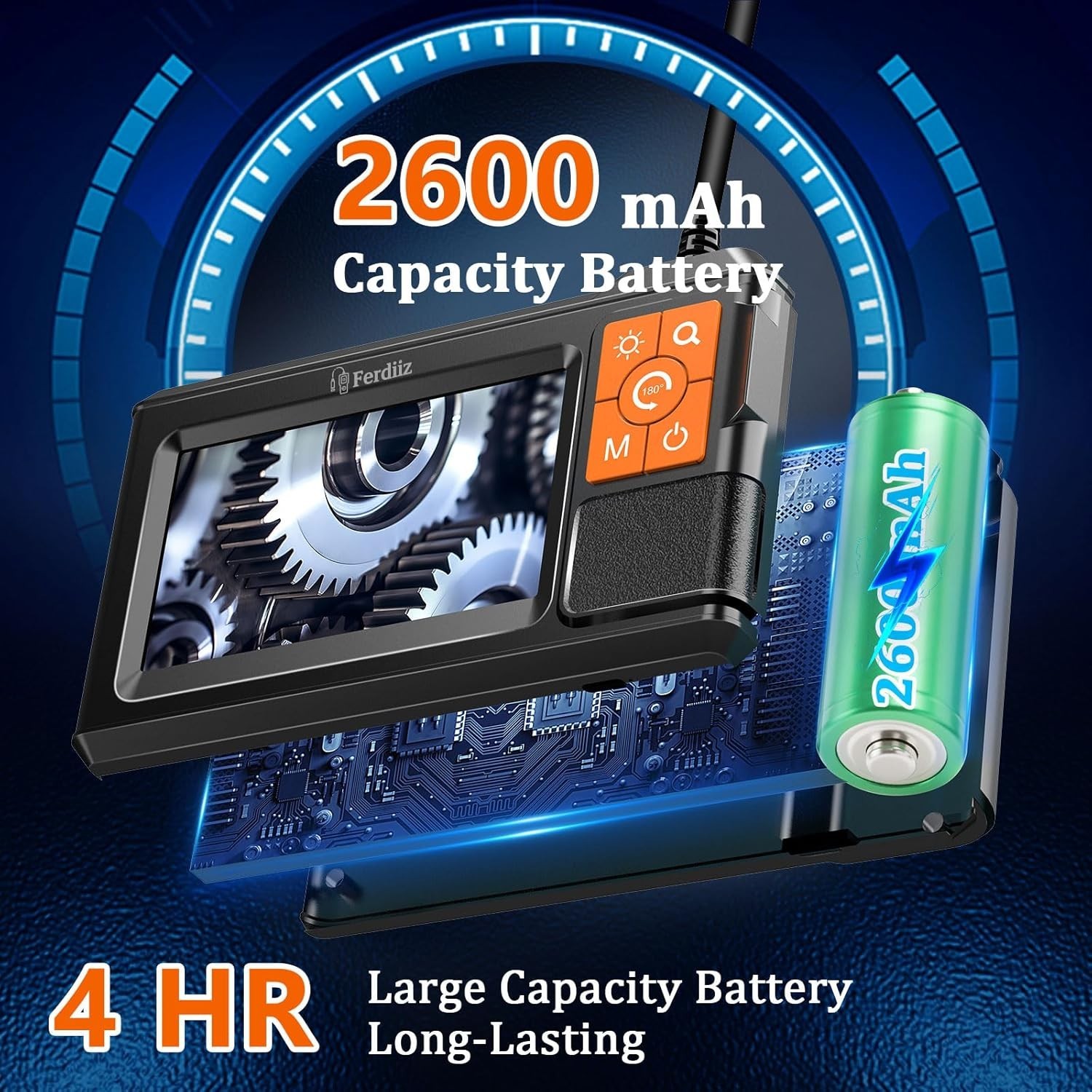 Dual-Lens Endoscope with Light,1920P HD with 8 LED Lights16.4ft Semi-Rigid Cable