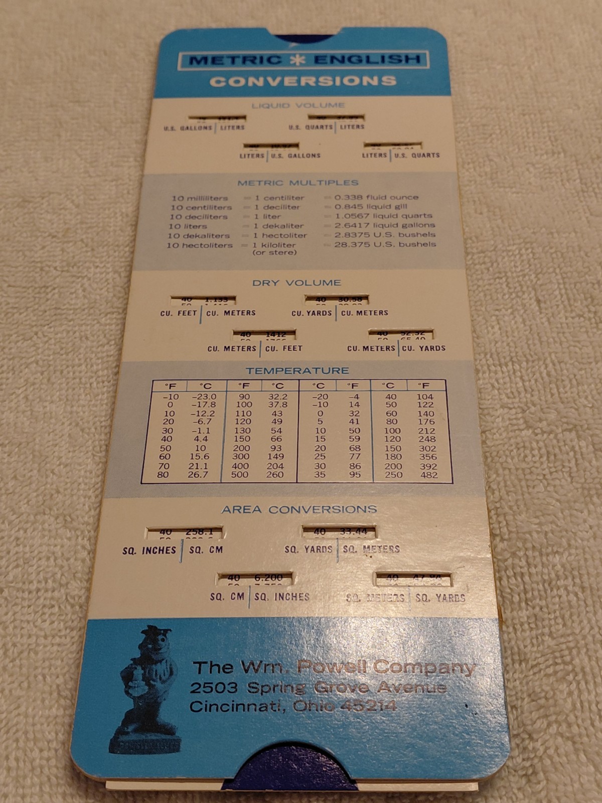 Wm Powell Company Metric English Conversions Slide Vtg 1971 VGUC