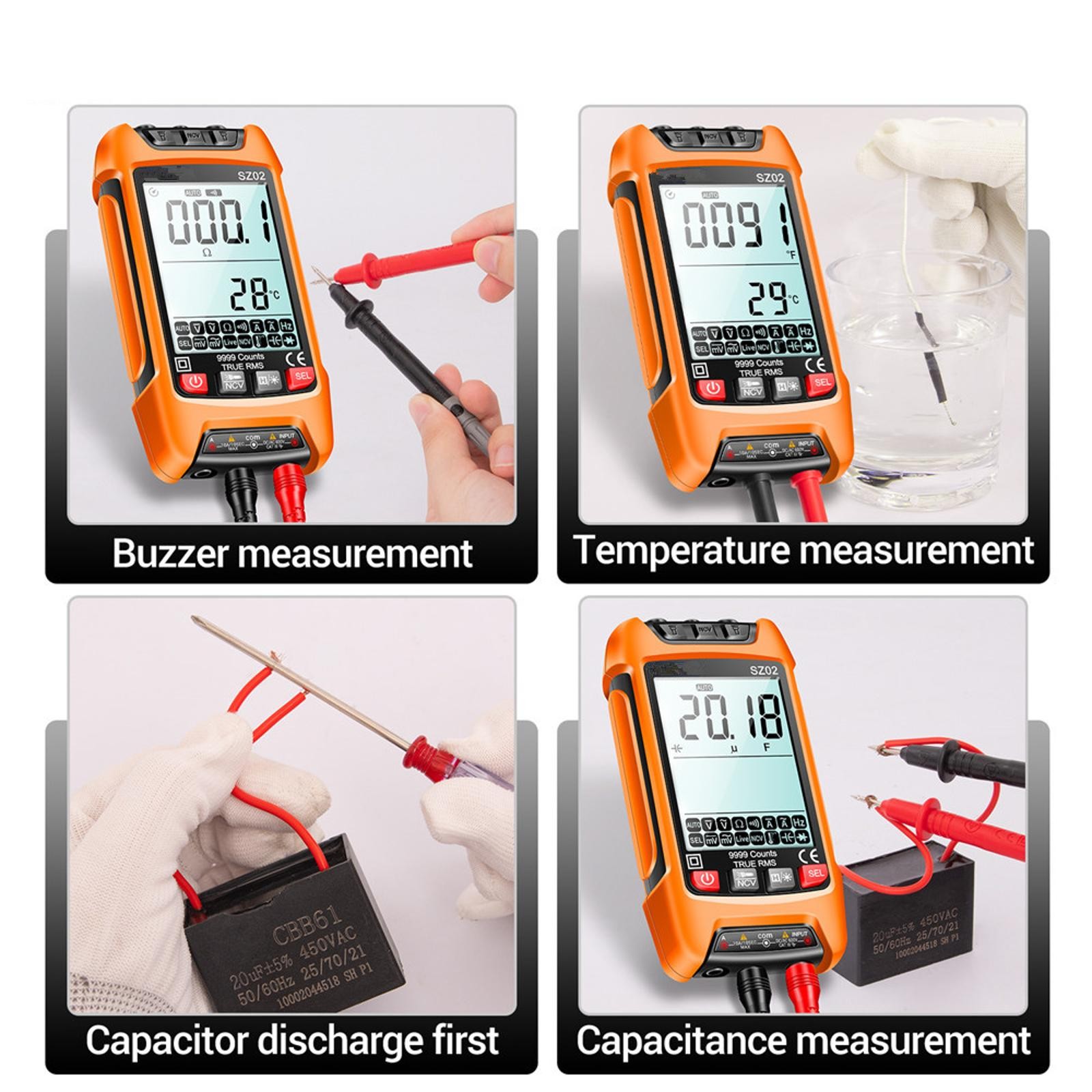 Smart Digital Multimeter 9999 Counts True RMS Auto Electrical Capacitance Meter/