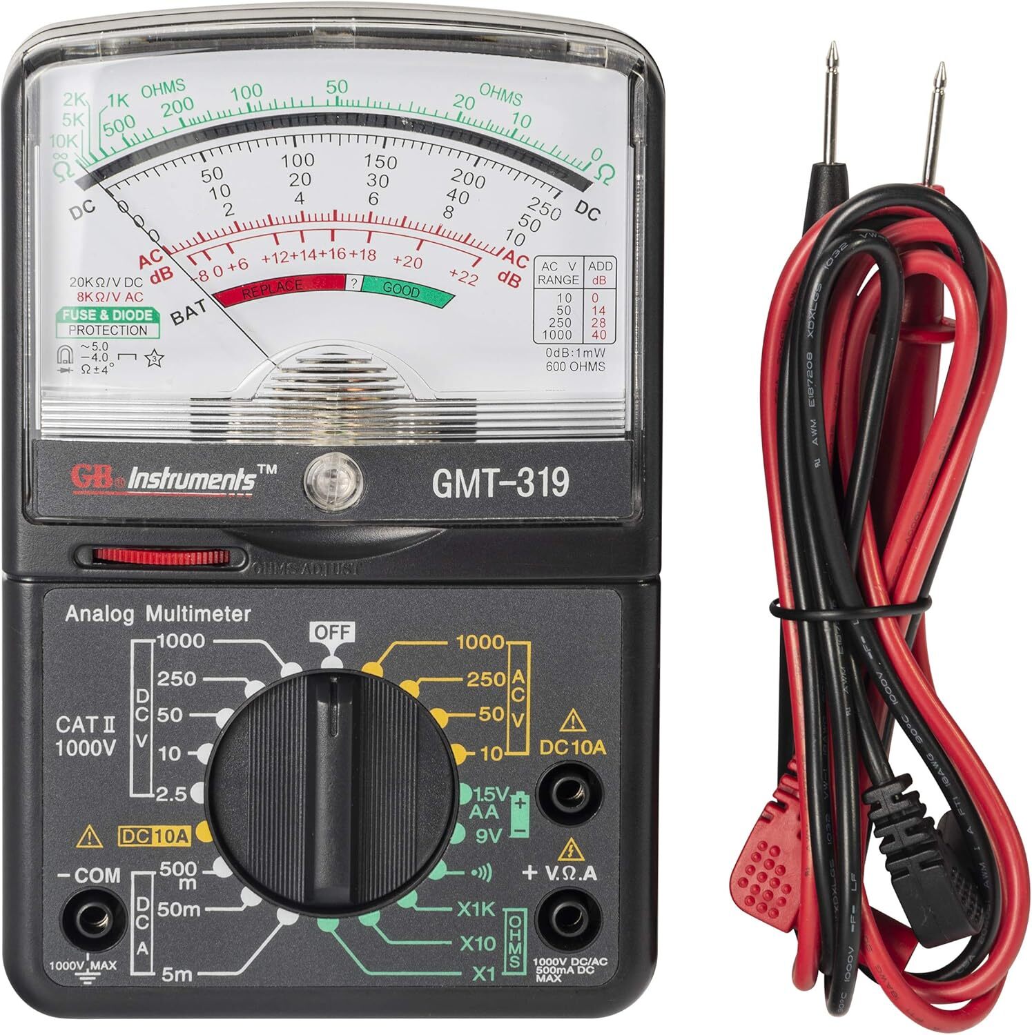 1000V Analog Multimeter With Color Coded Display And Fuse Protection