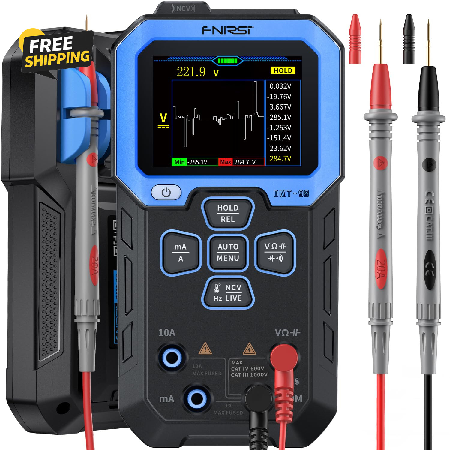 DMT-99 Digital Multimeter 9999 Counts TRMS Auto Ranging NCV Rechargeable Meter