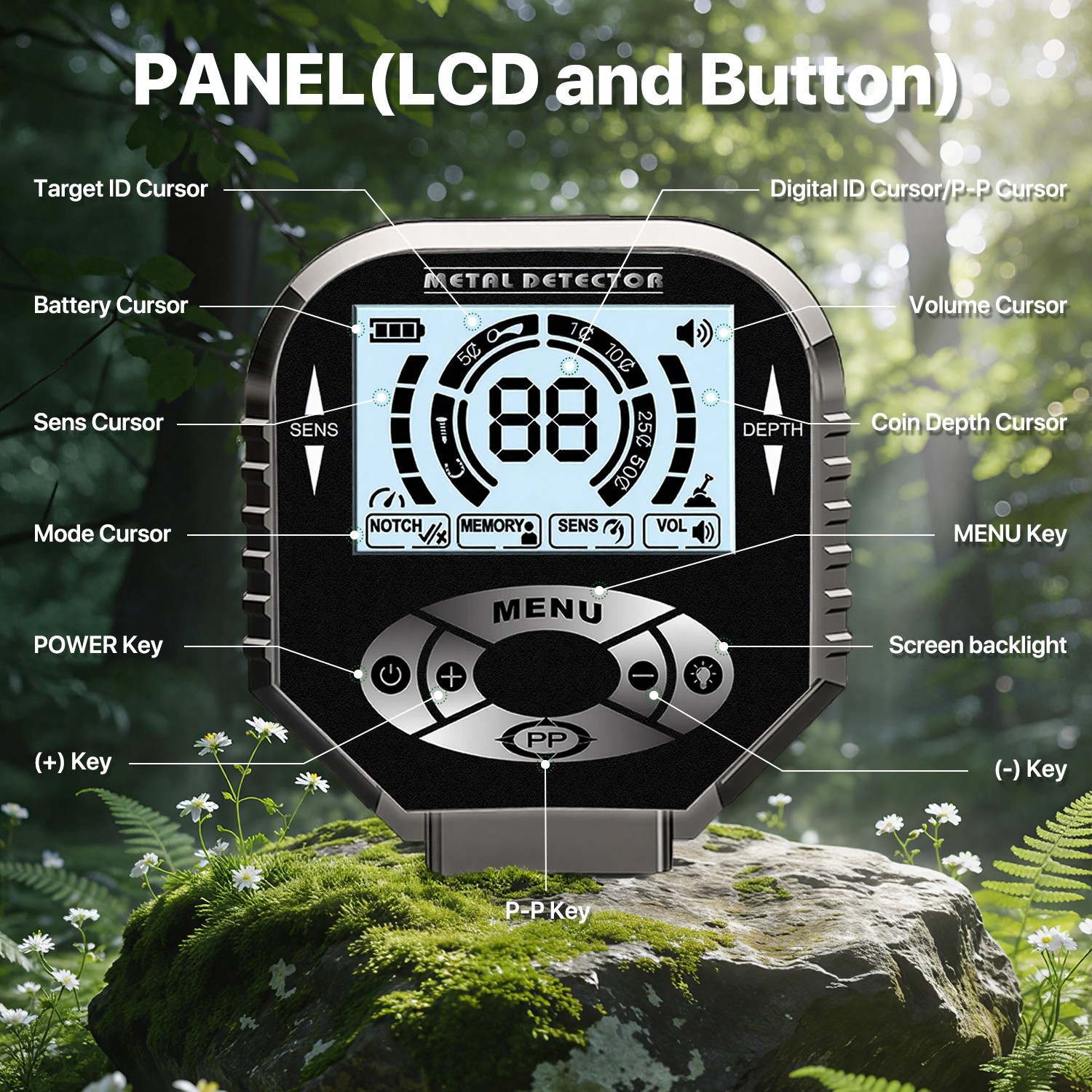 LCD Metal Detector for Adults Professional Gold Detector 8 in Coil Waterproof
