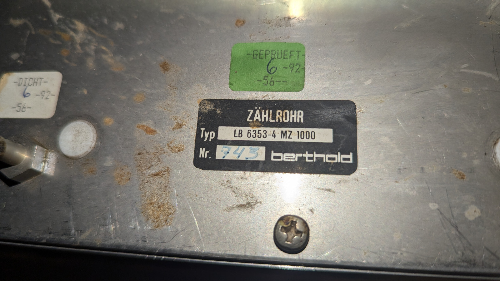 Berthold Geiger Counter 743 Sensor Module Type LB6353-4 MHz 1000 Argon Methane