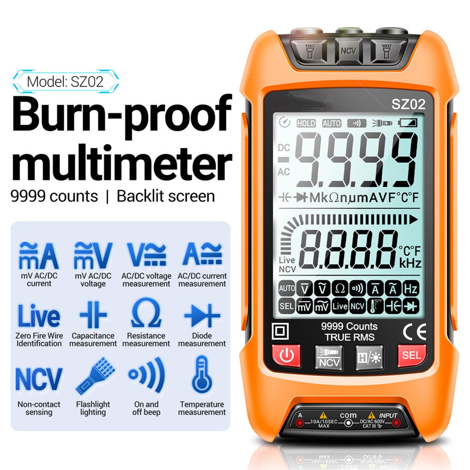 Smart Digital Multimeter 9999 Counts True RMS Auto Electrical Capacitance Meter/