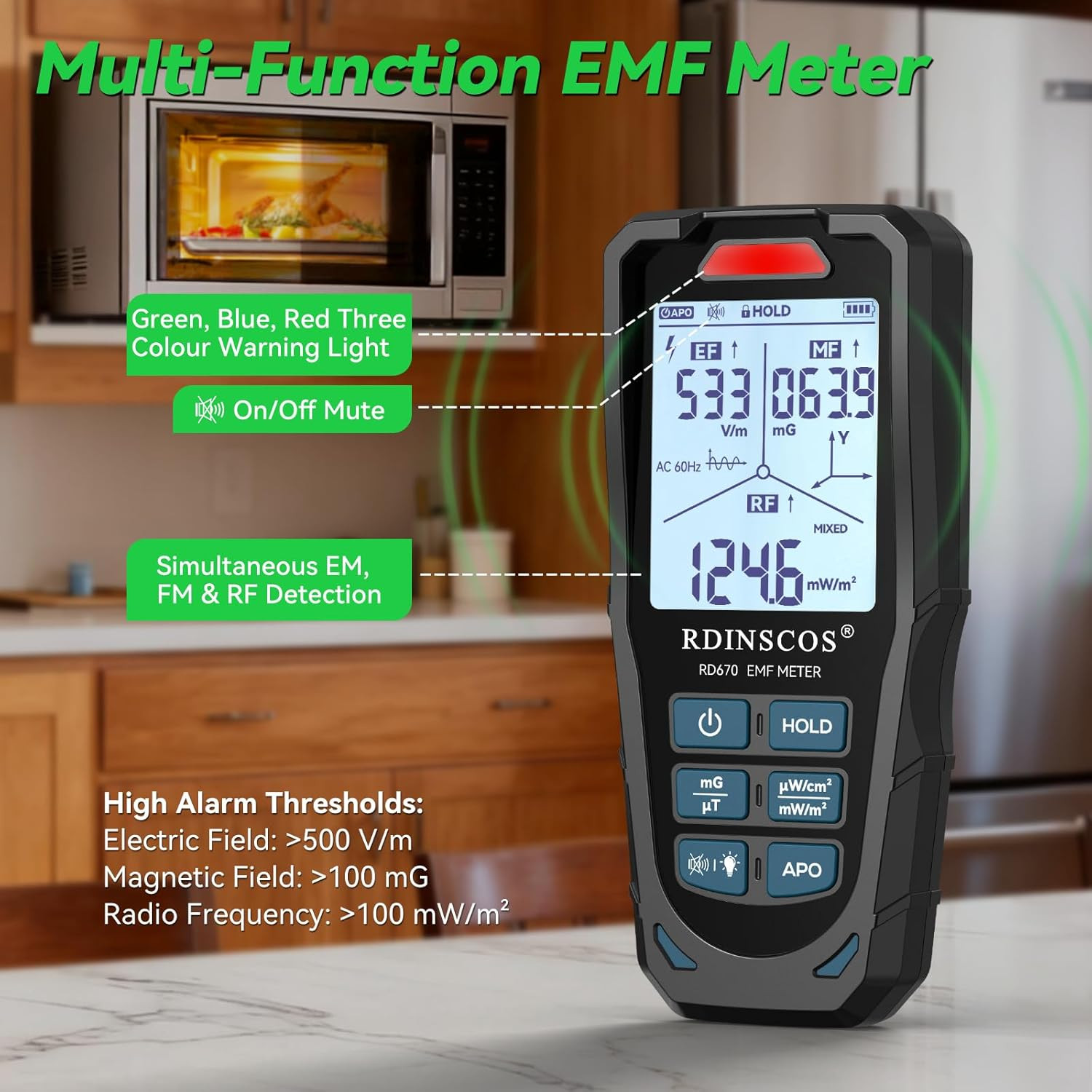 EMF Meter 5G RF Detector – Electric, Magnetic & Radio Frequency Field Tester up