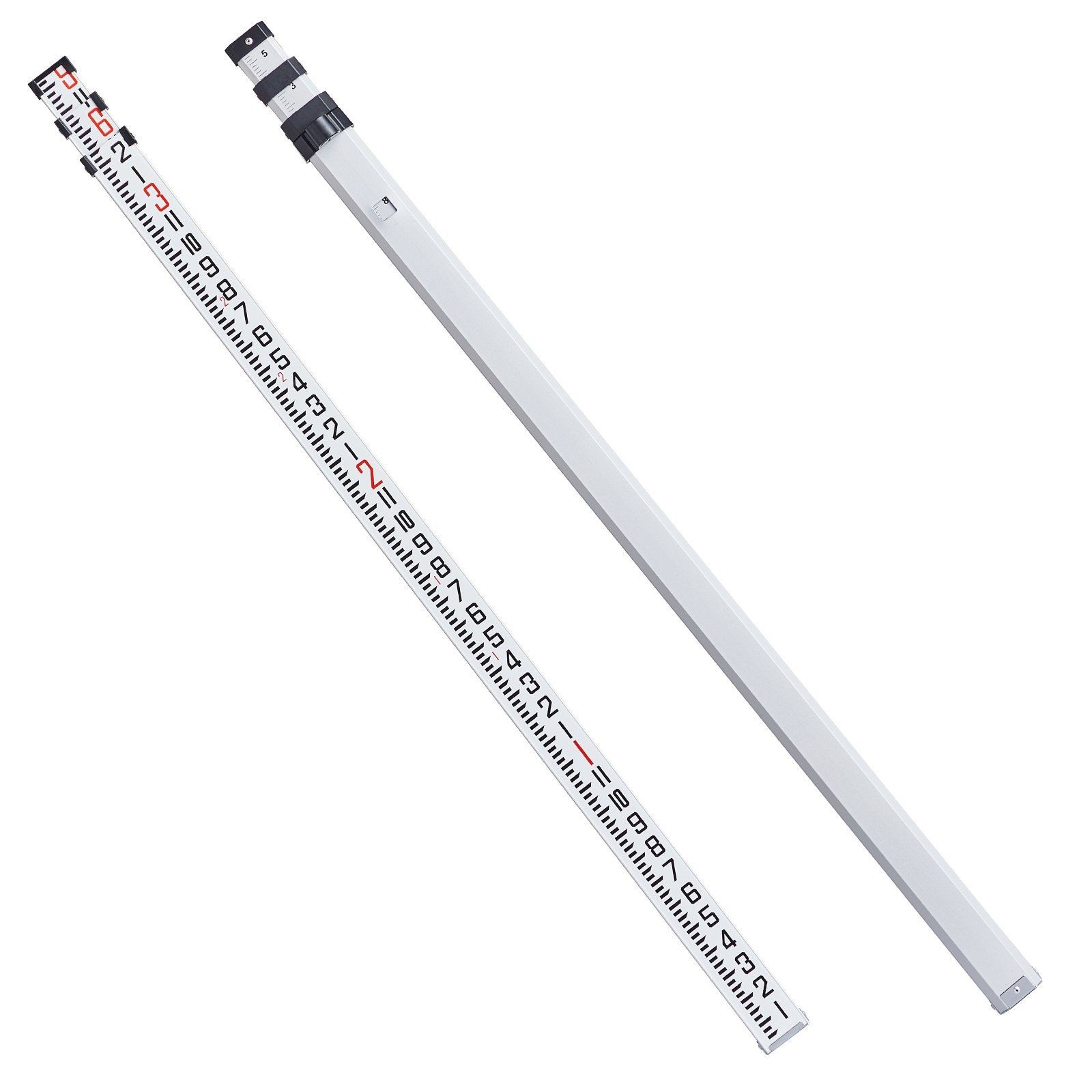 3-Section 9ft Aluminum Leveling Rod with 1/8in Scale & Bubble Level