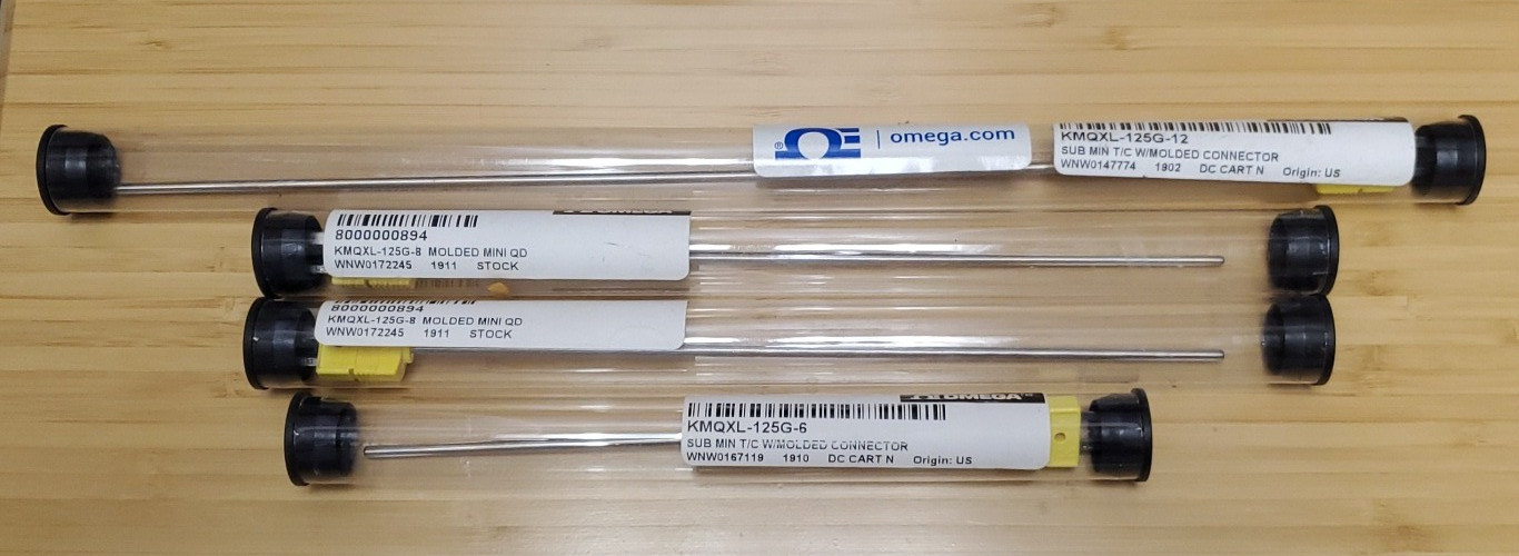 Qty 4 KMQXL-125G Omegaclad Type K Thermocouple 1/8 in dia, 6 in, 8 in, 12 in lg