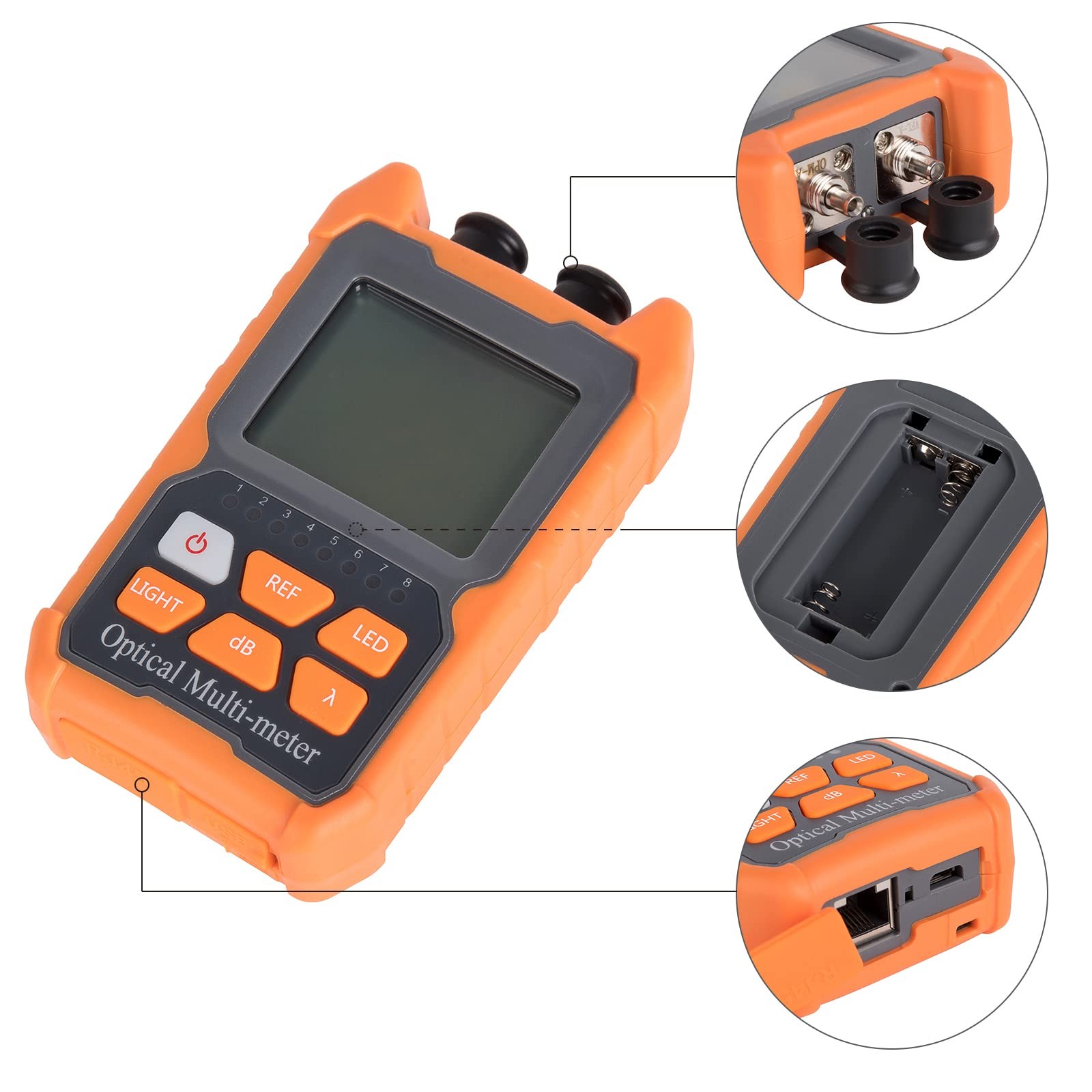 OFCN Mini 4 in 1 Portable Optical Power Meter with Visual Fault small, Orange