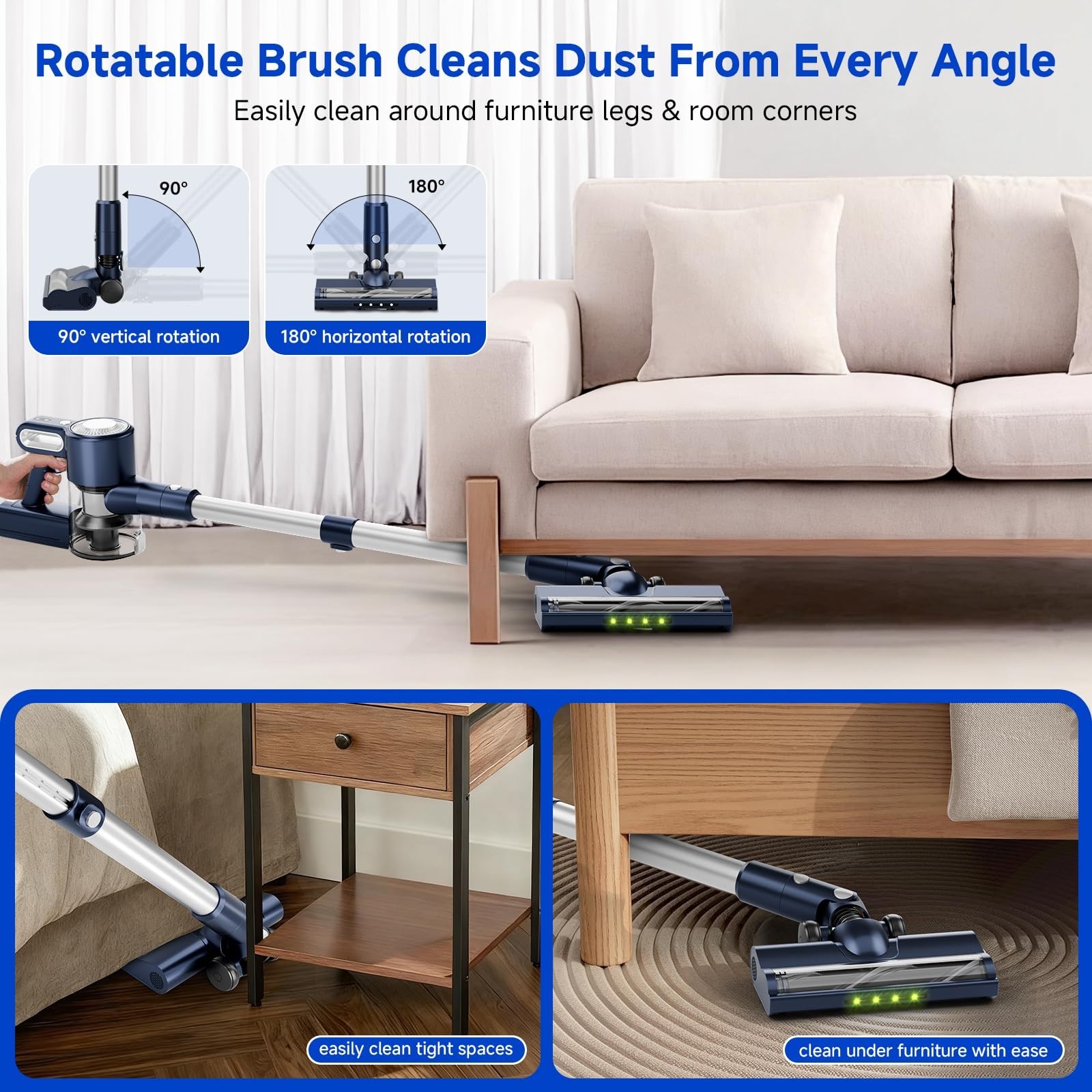 Cordless Vacuum Cleaner: Powerful Suction Stick Vacuum, Anti-Tangle Brush | P…