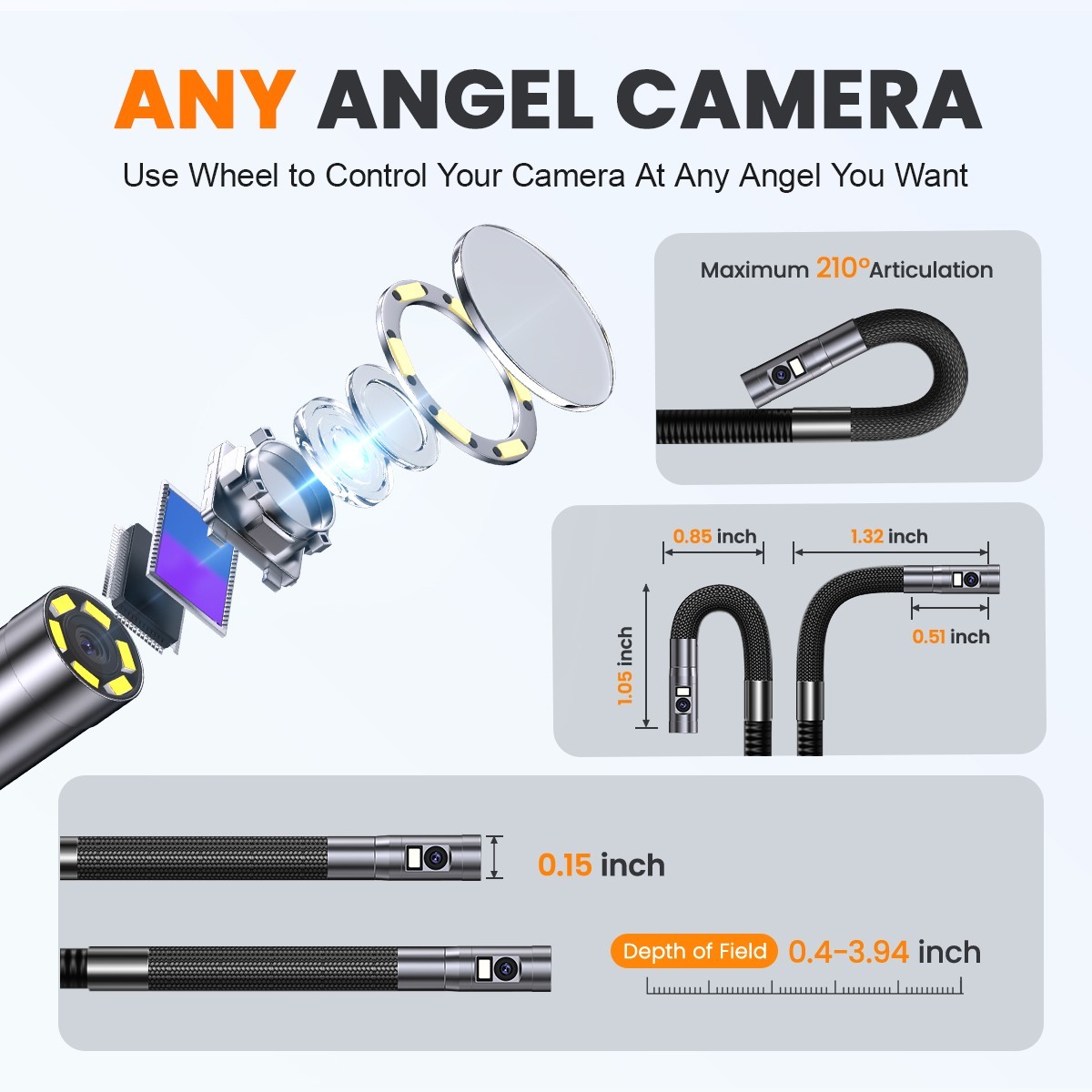 2M Endoscope Camera with Light HD Borescope Inspection Waterproof For Android