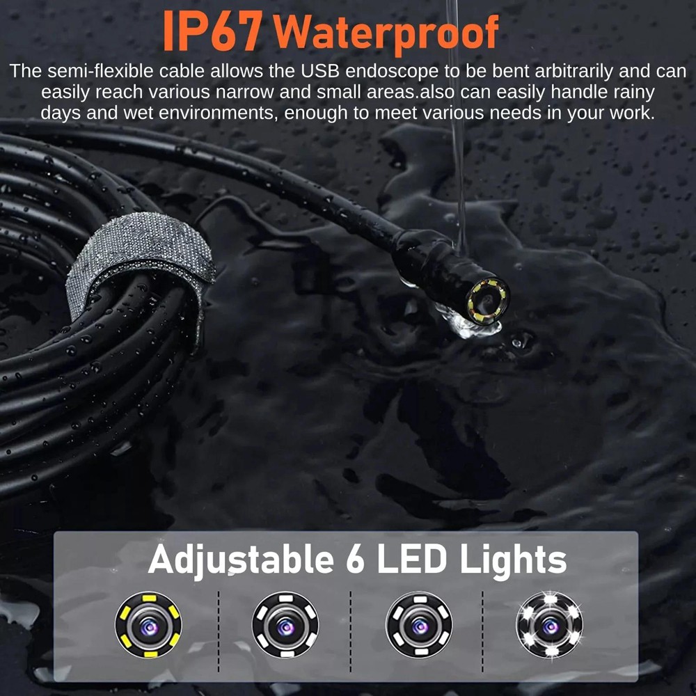 1080P HD LED Handheld Industrial Endoscope 8mm Borescope Snake Camera Inspection