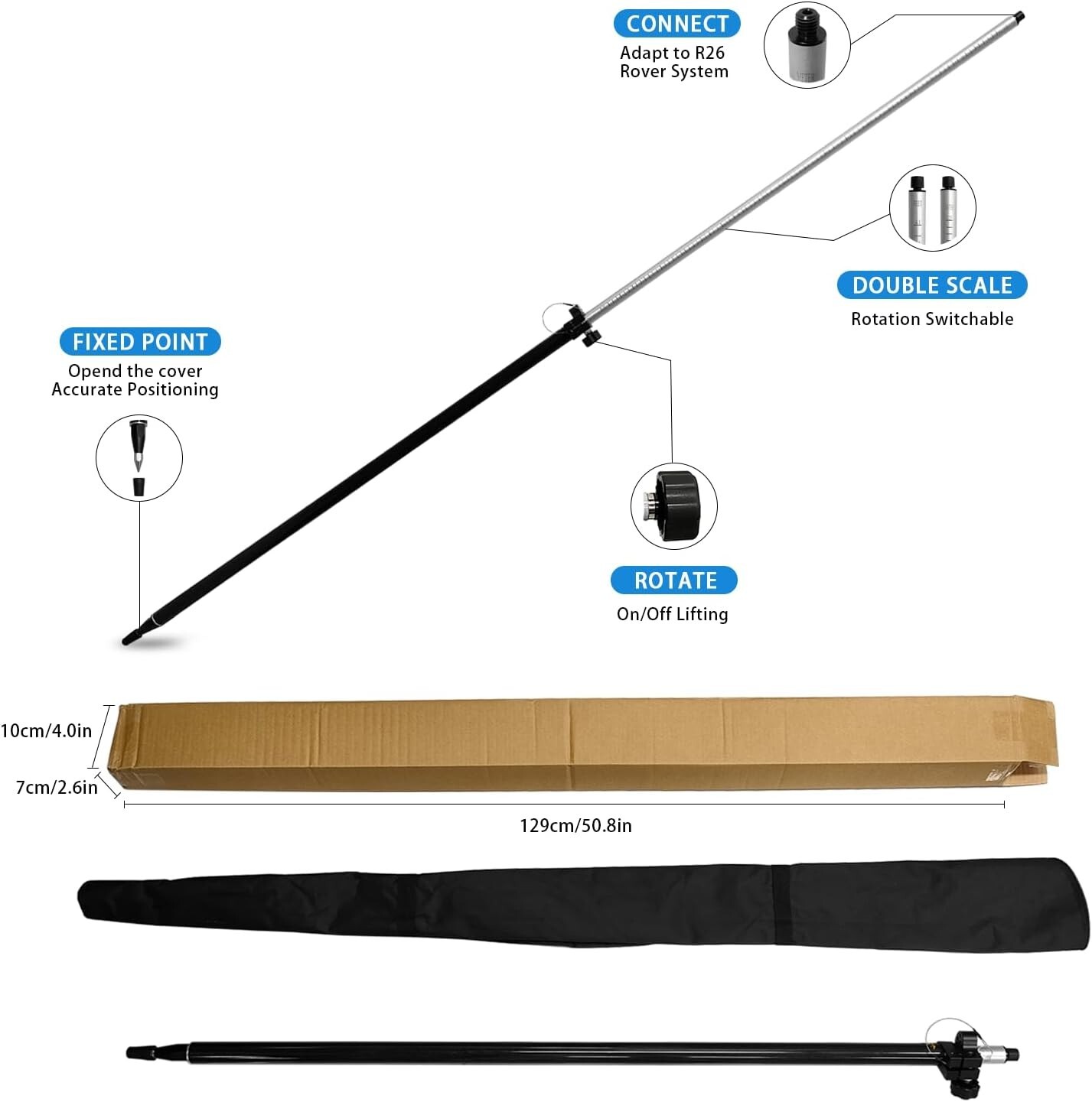GPS Poles for Land Surveying, Double Scale, Meters and Feet For Trimble, Topcon