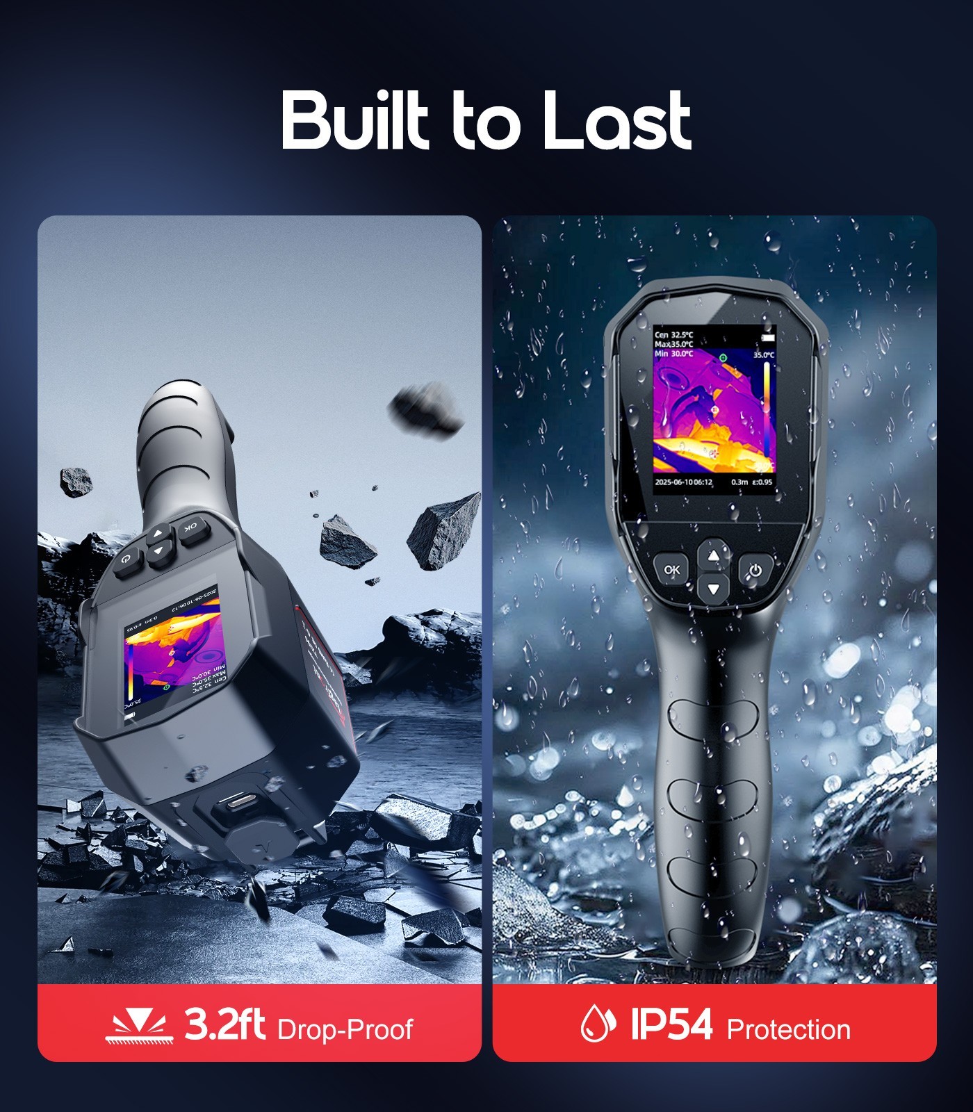 Thermal Camera, 240×240, -4°F–1022°F, 25Hz IR Imaging with Temp Alarm, 50° FOV