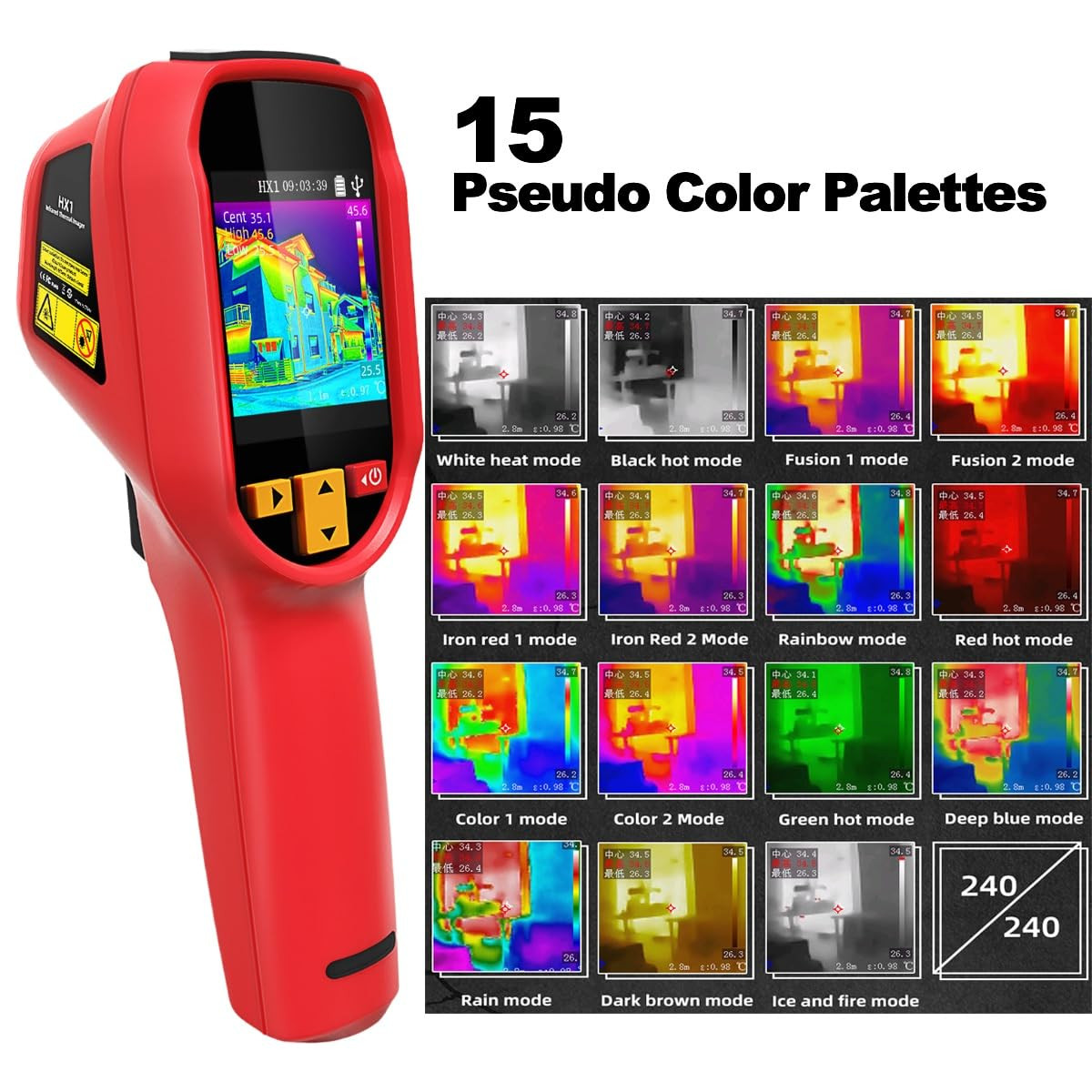 Thermal Imaging Camera, 240 * 240 Handheld Infrared Thermal Camera, 15 Color Pal